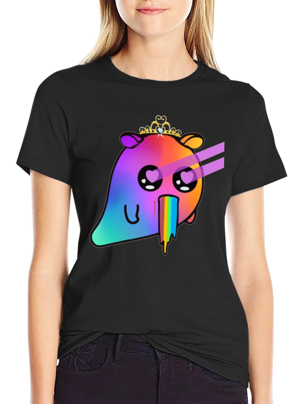 Rainbow Vomit Bear T-Shirt - Black