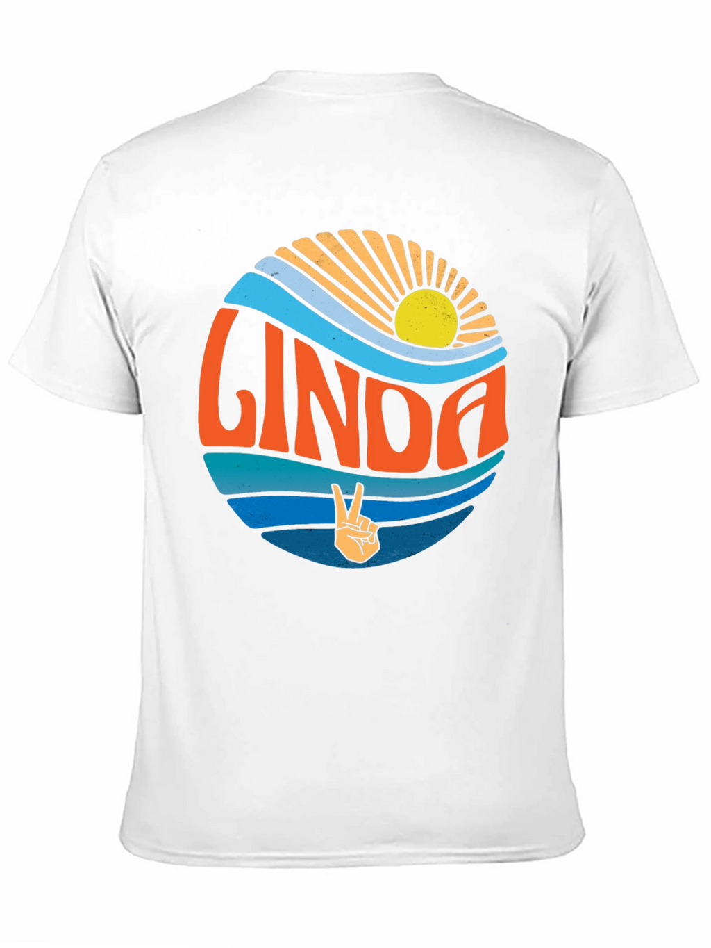 Linda Retro Sunset T-Shirt Peace Sign Custom Name Tee