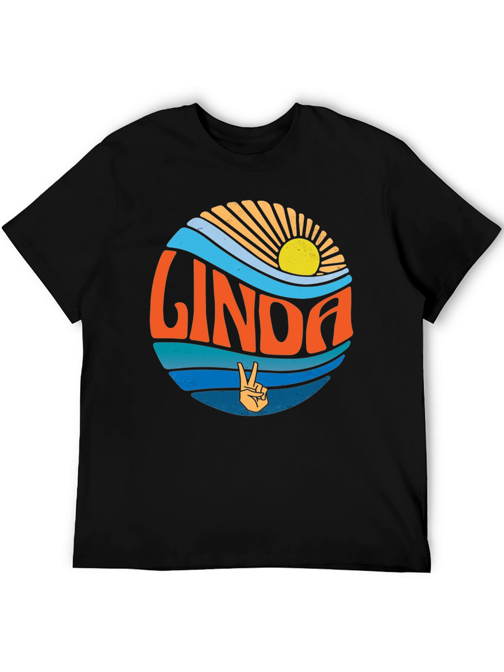 Linda Retro Sunset T-Shirt Peace Sign Custom Name Tee