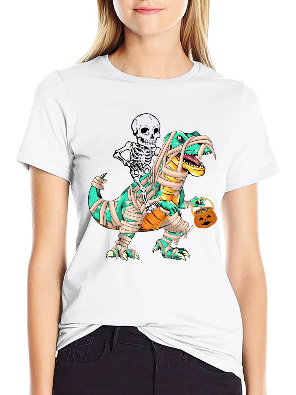 Skeleton Riding Mummy Dinosaur T-Shirt