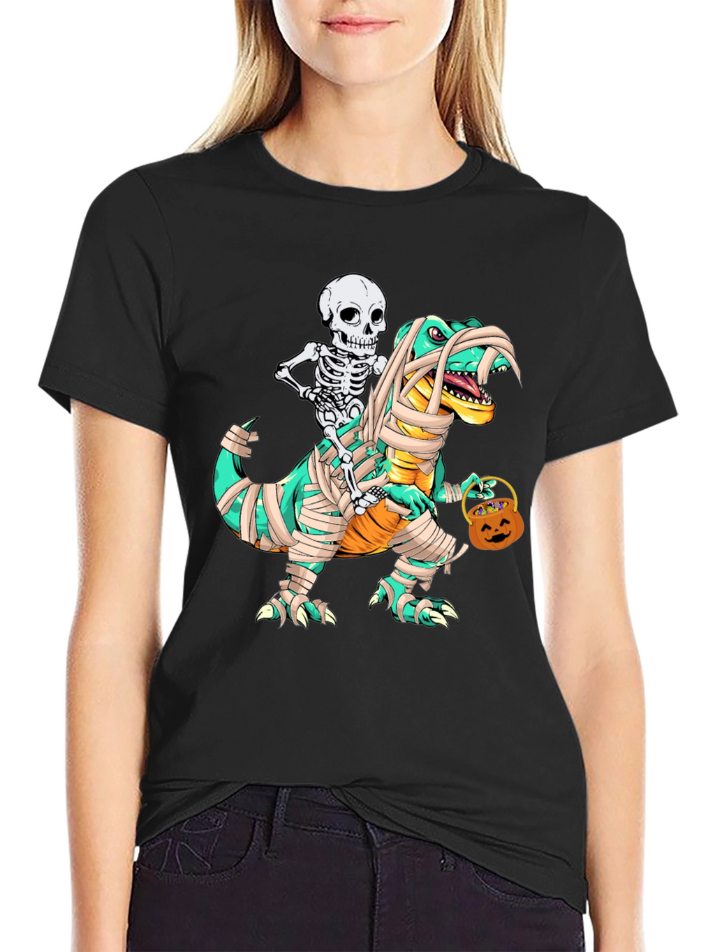Skeleton Riding Mummy Dinosaur T-Shirt