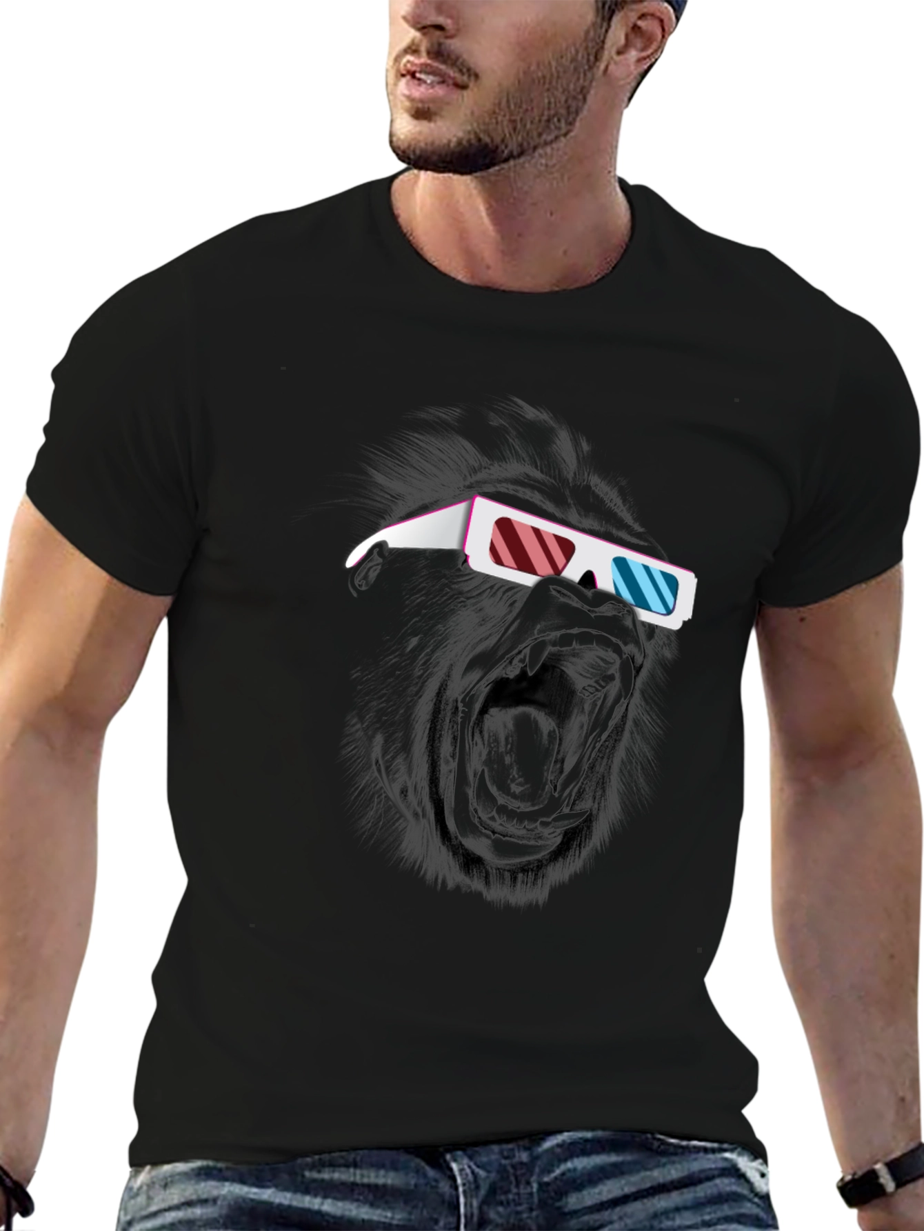 Cool Gorilla 3D Glasses Graphic T-Shirt
