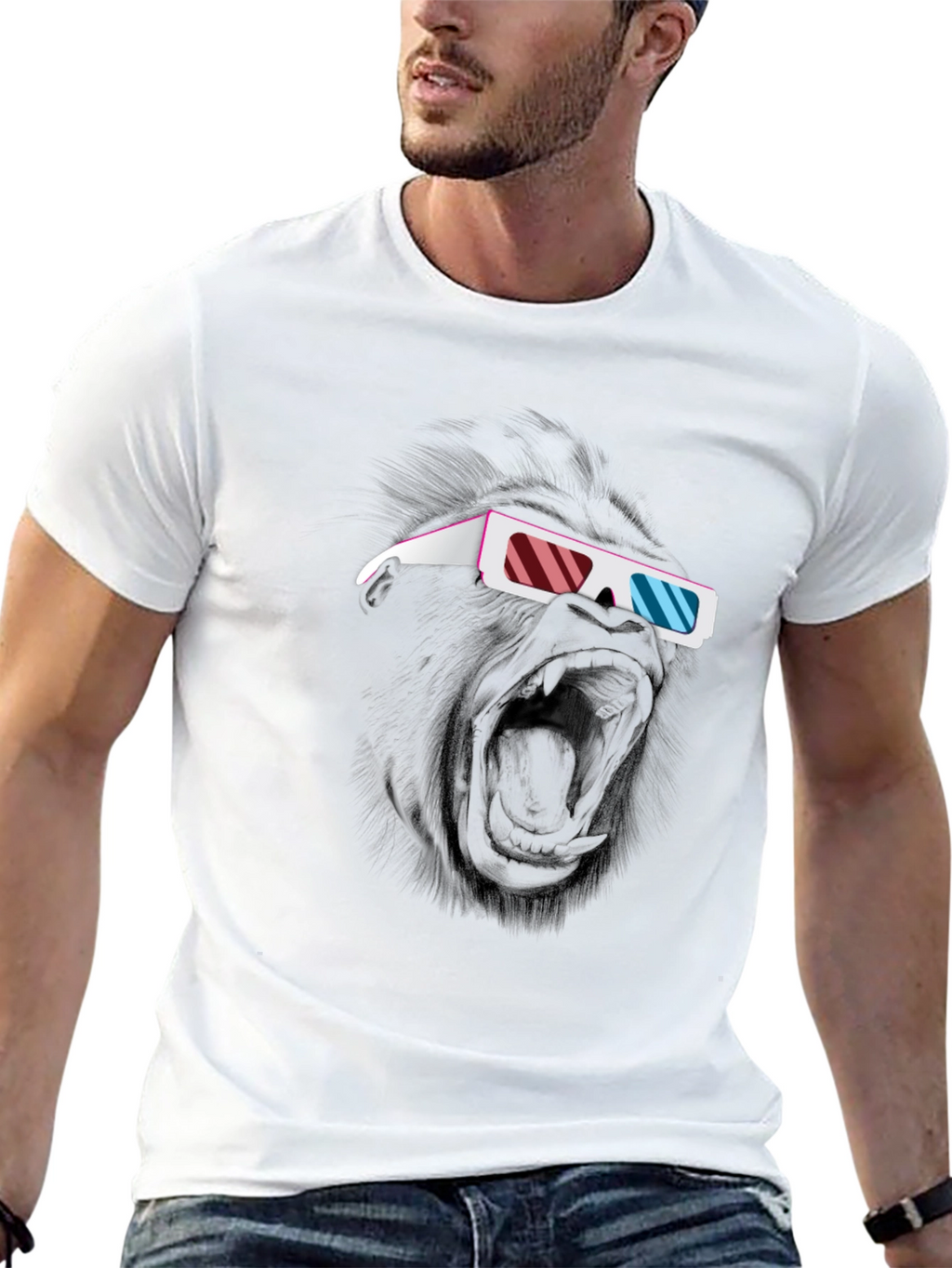 Cool Gorilla 3D Glasses Graphic T-Shirt