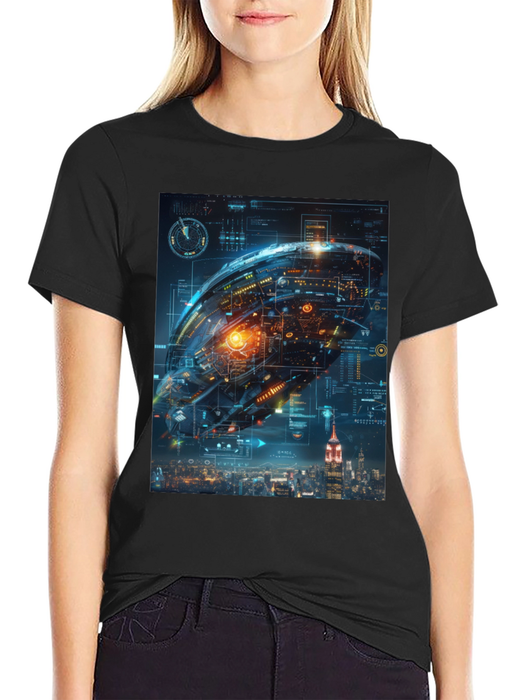 Sci-Fi Spaceship Over New York T-Shirt