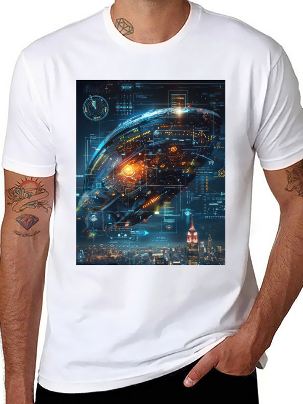 Sci-Fi Spaceship Over New York T-Shirt