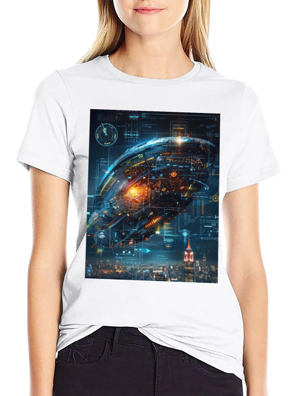 Sci-Fi Spaceship Over New York T-Shirt