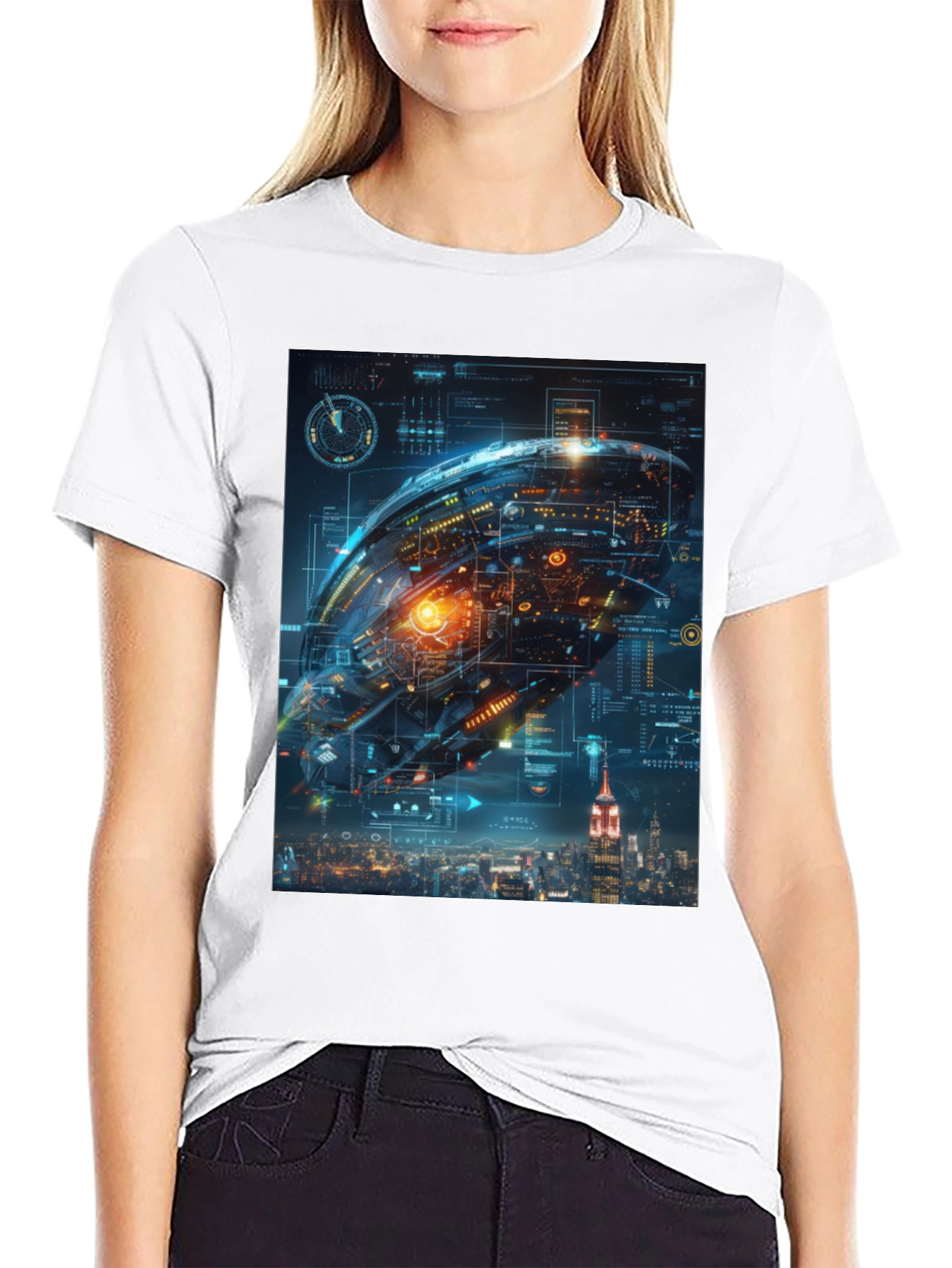Sci-Fi Spaceship Over New York T-Shirt