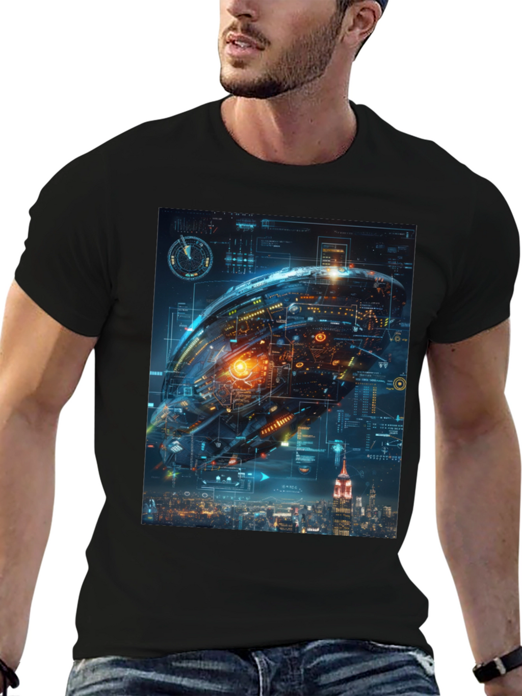 Sci-Fi Spaceship Over New York T-Shirt