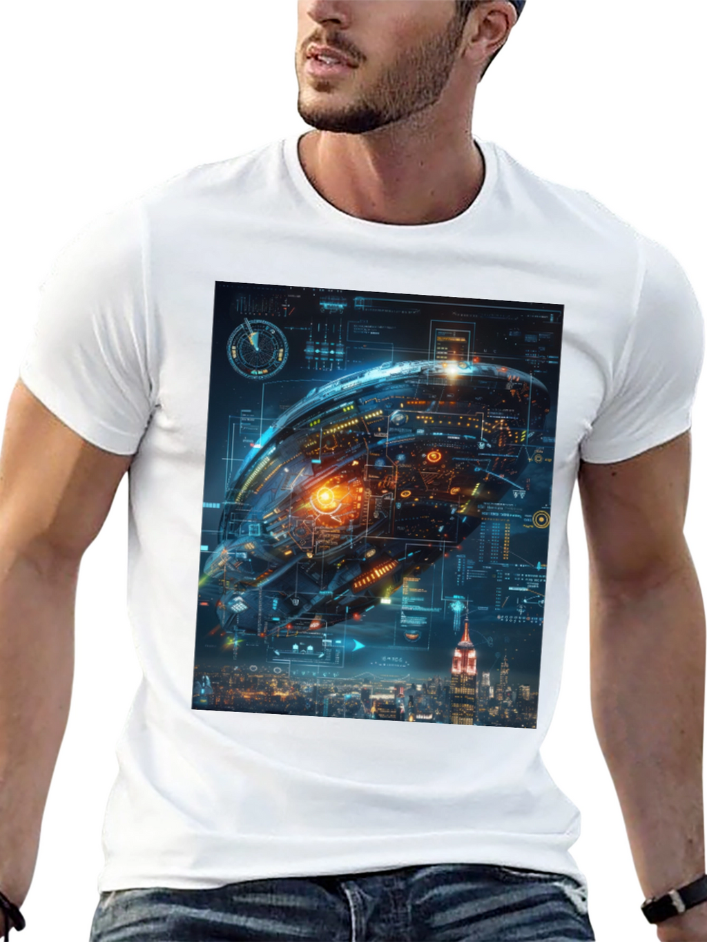 Sci-Fi Spaceship Over New York T-Shirt