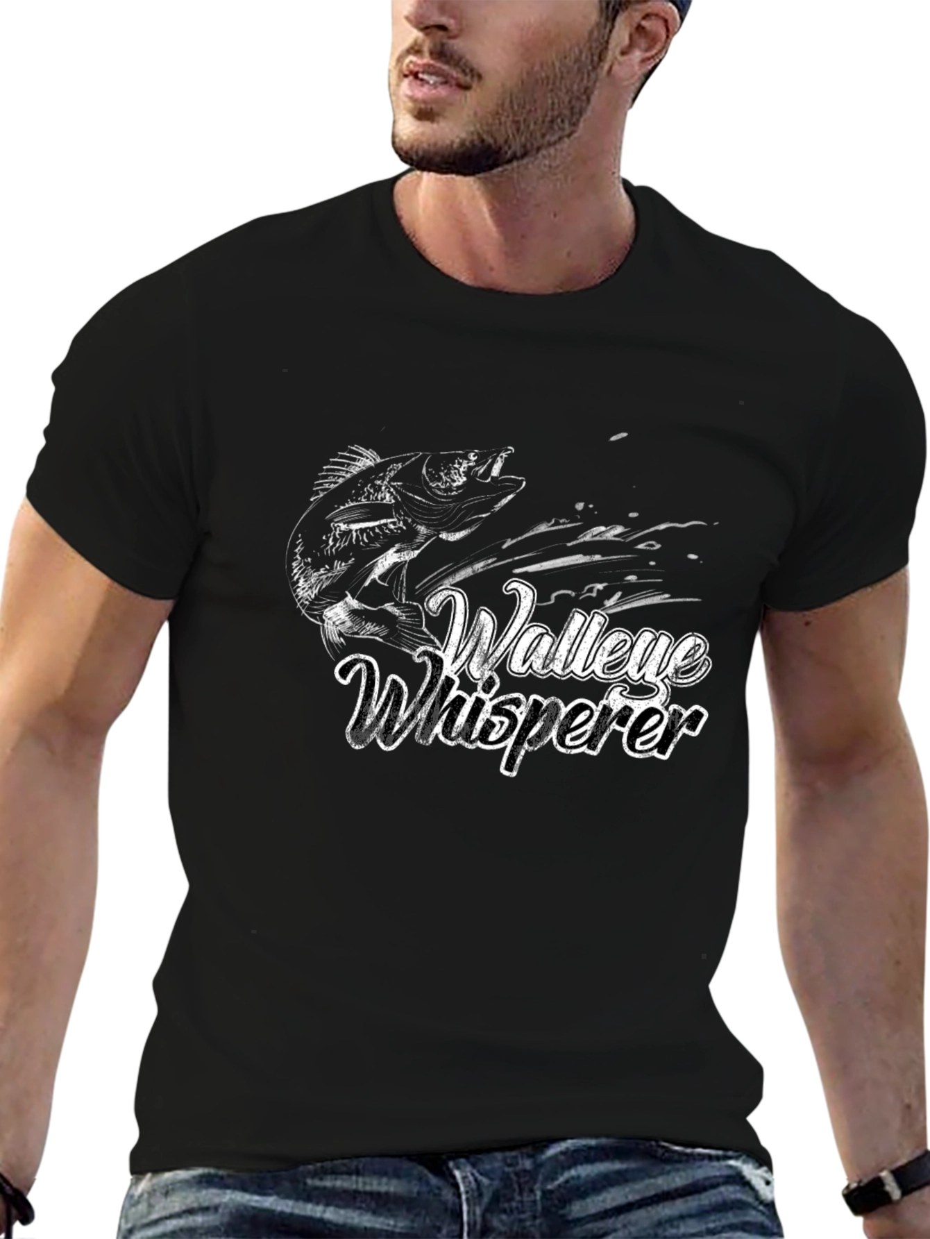 Walleye Whisperer Black Graphic T-Shirt
