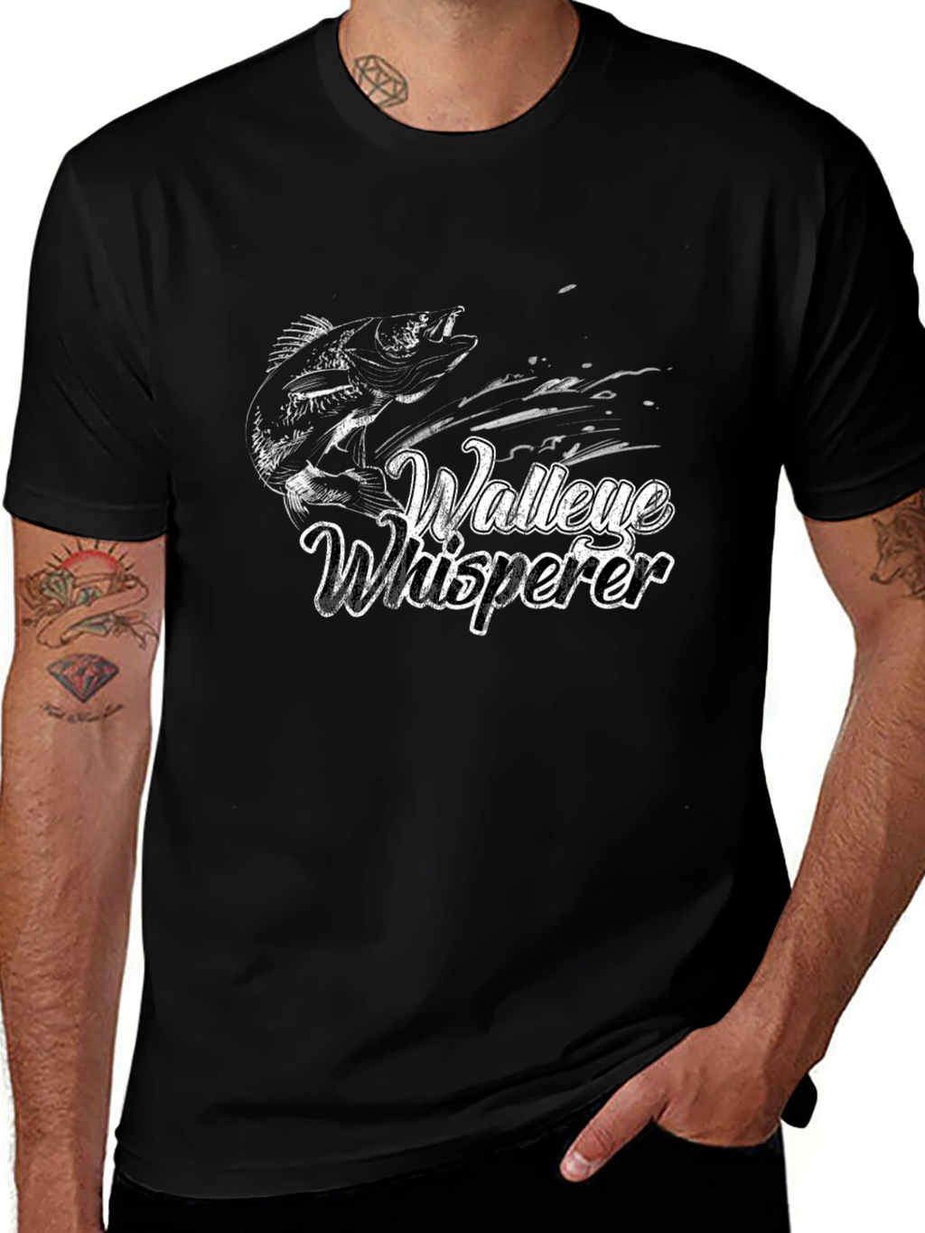 Walleye Whisperer Black Graphic T-Shirt