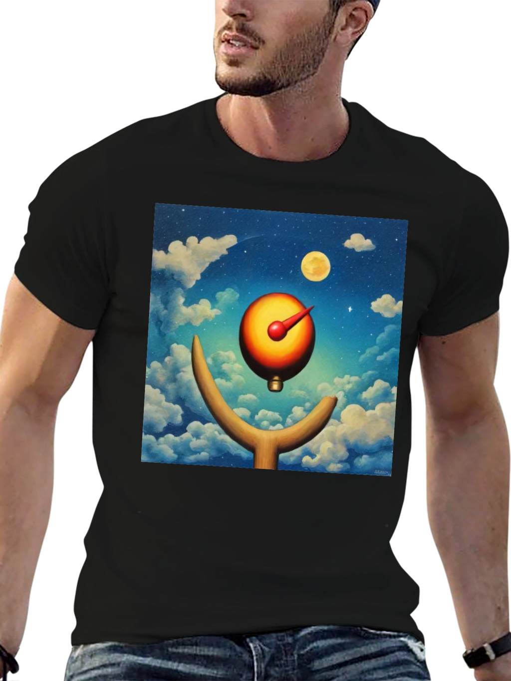 Surreal Moon Dial Black T-Shirt