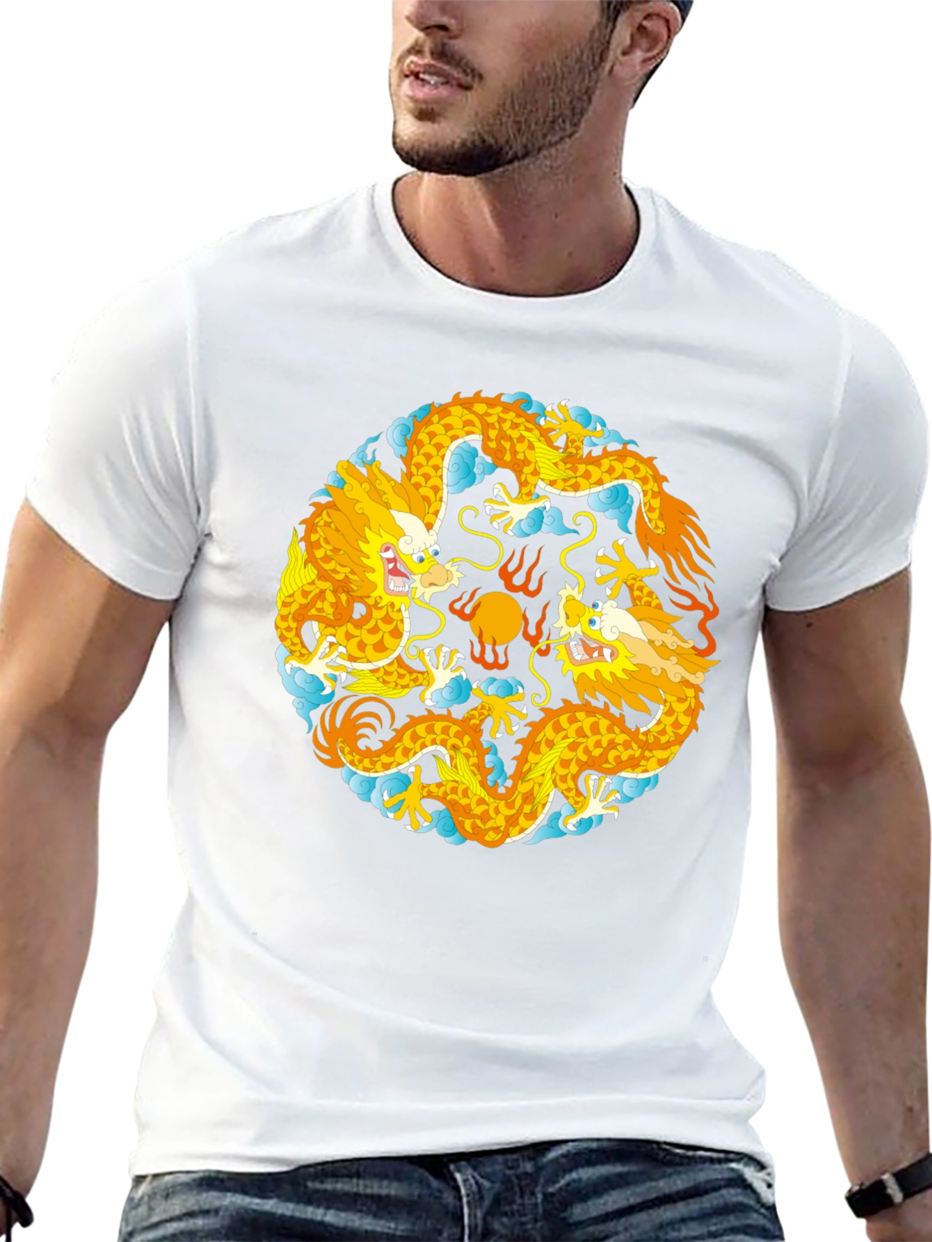 Yin Yang Dragons Graphic T-Shirt - Black Cotton Tee