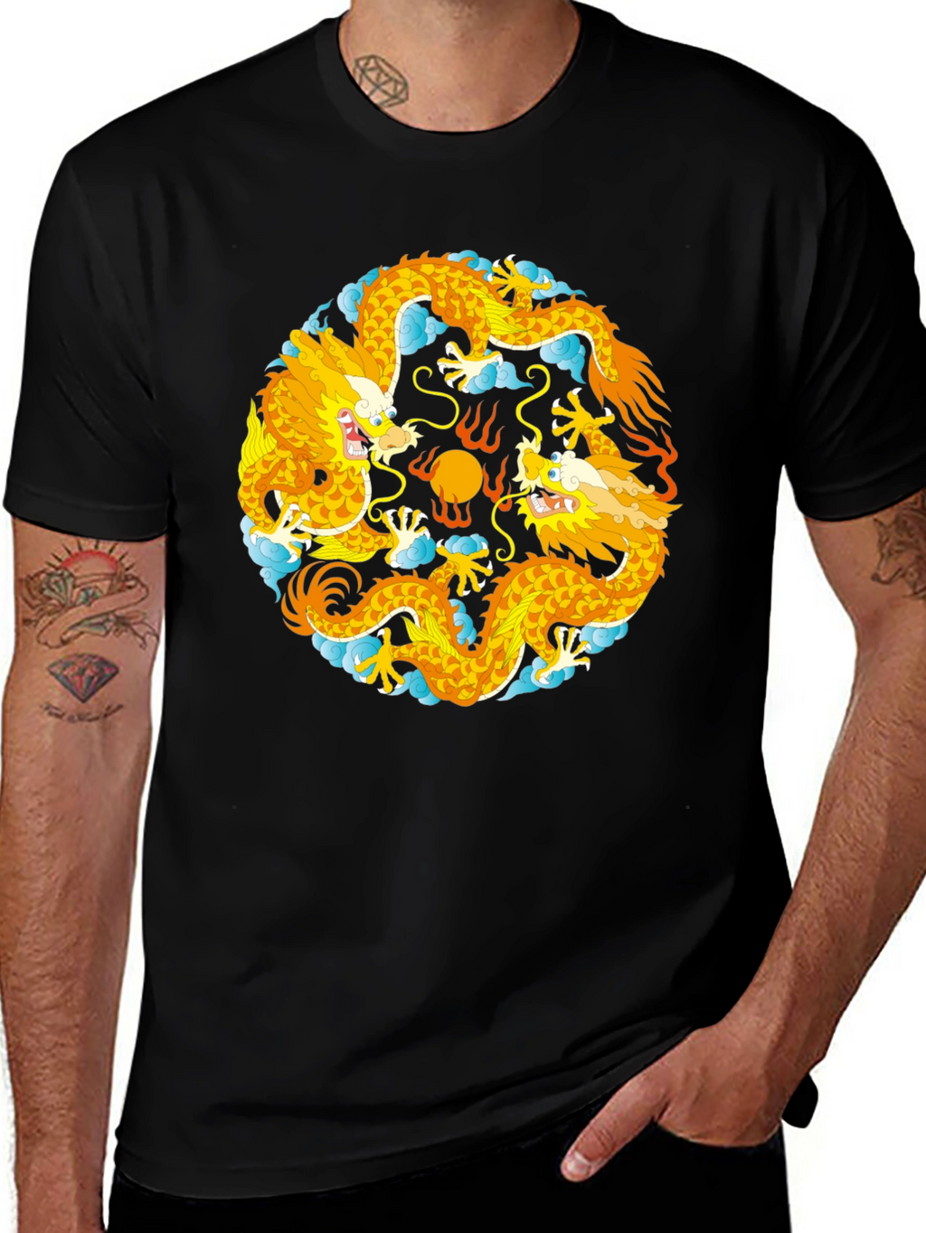 Yin Yang Dragons Graphic T-Shirt - Black Cotton Tee