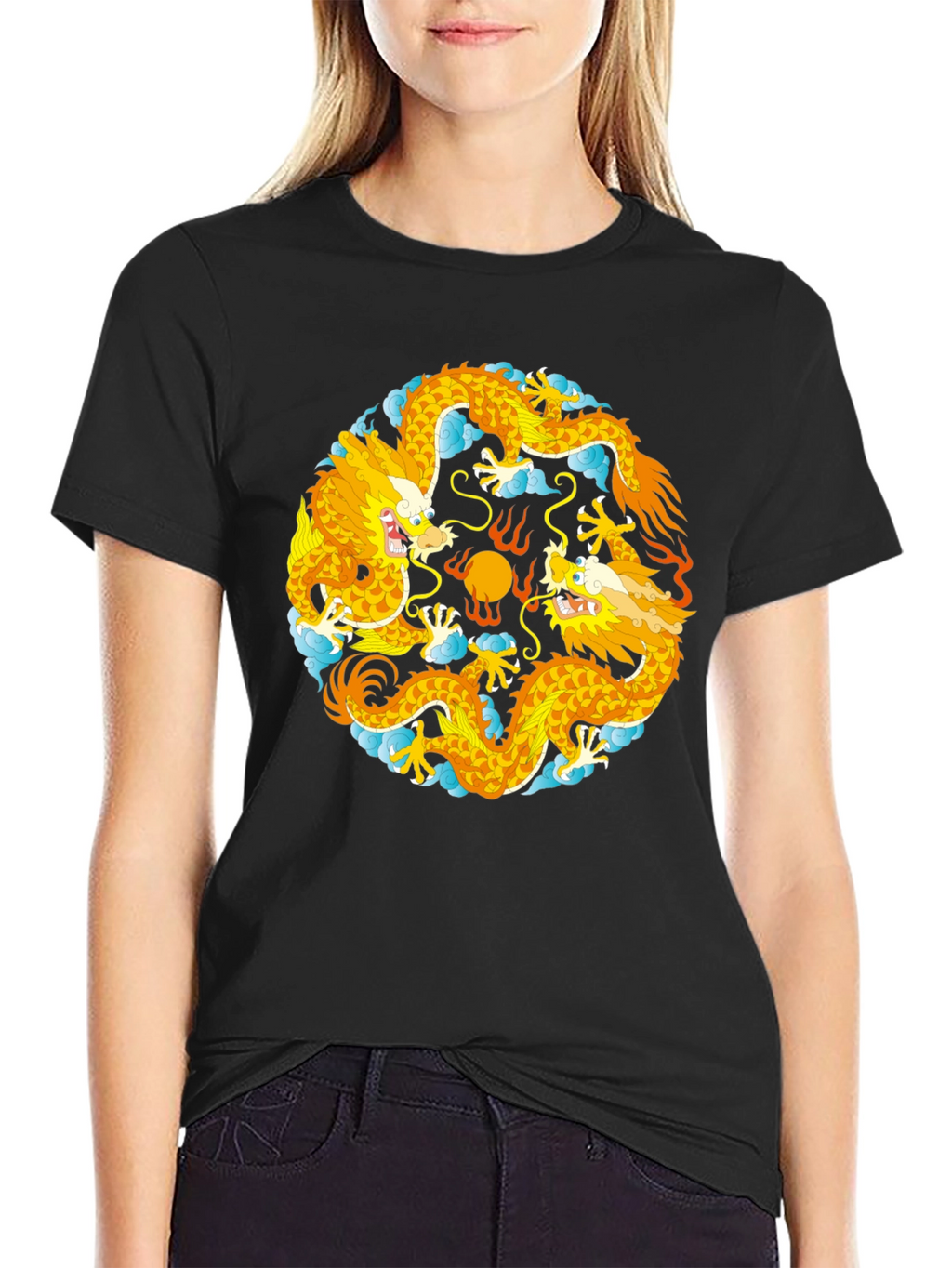 Yin Yang Dragons Graphic T-Shirt - Black Cotton Tee