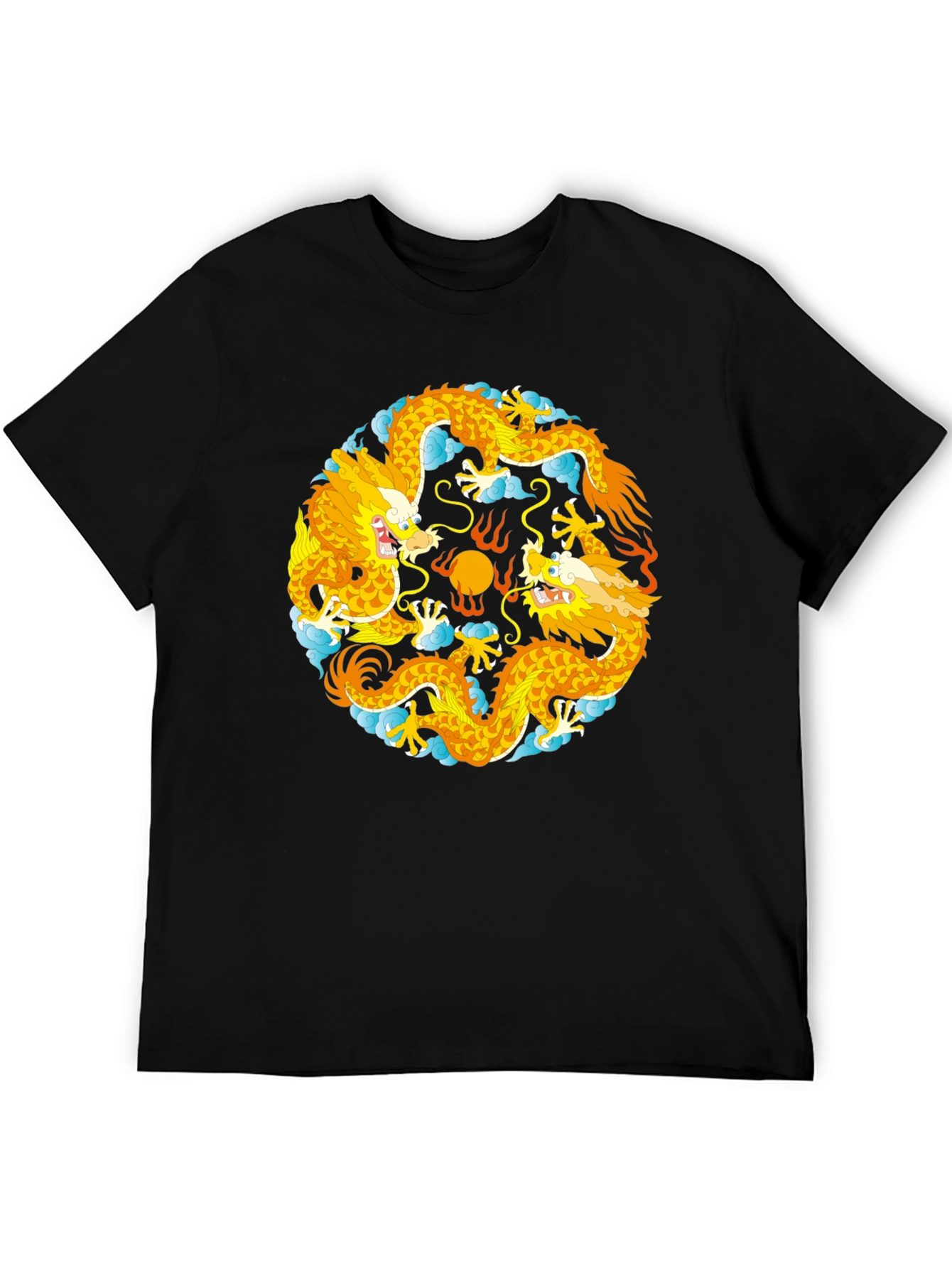 Yin Yang Dragons Graphic T-Shirt - Black Cotton Tee
