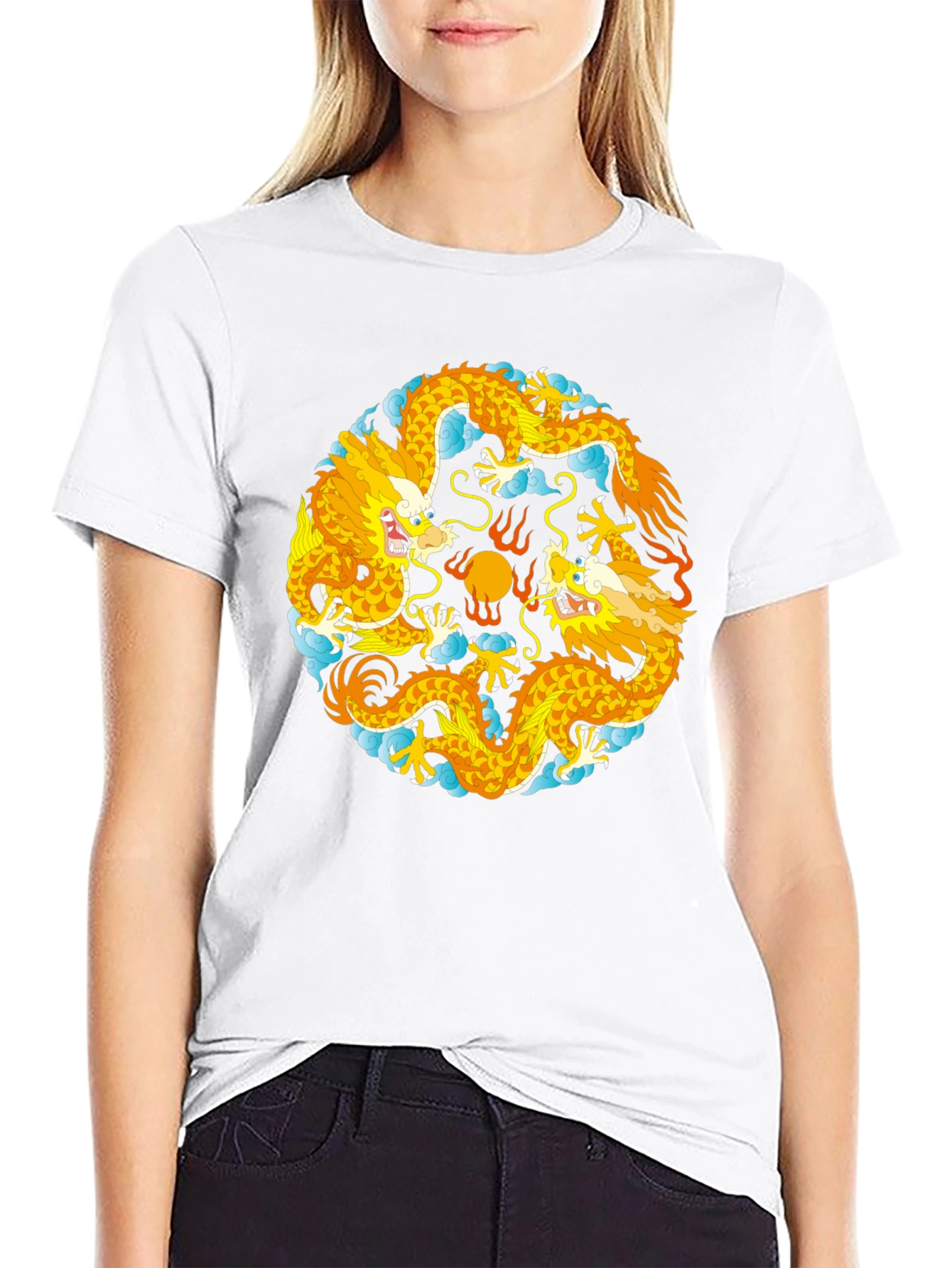 Yin Yang Dragons Graphic T-Shirt - Black Cotton Tee