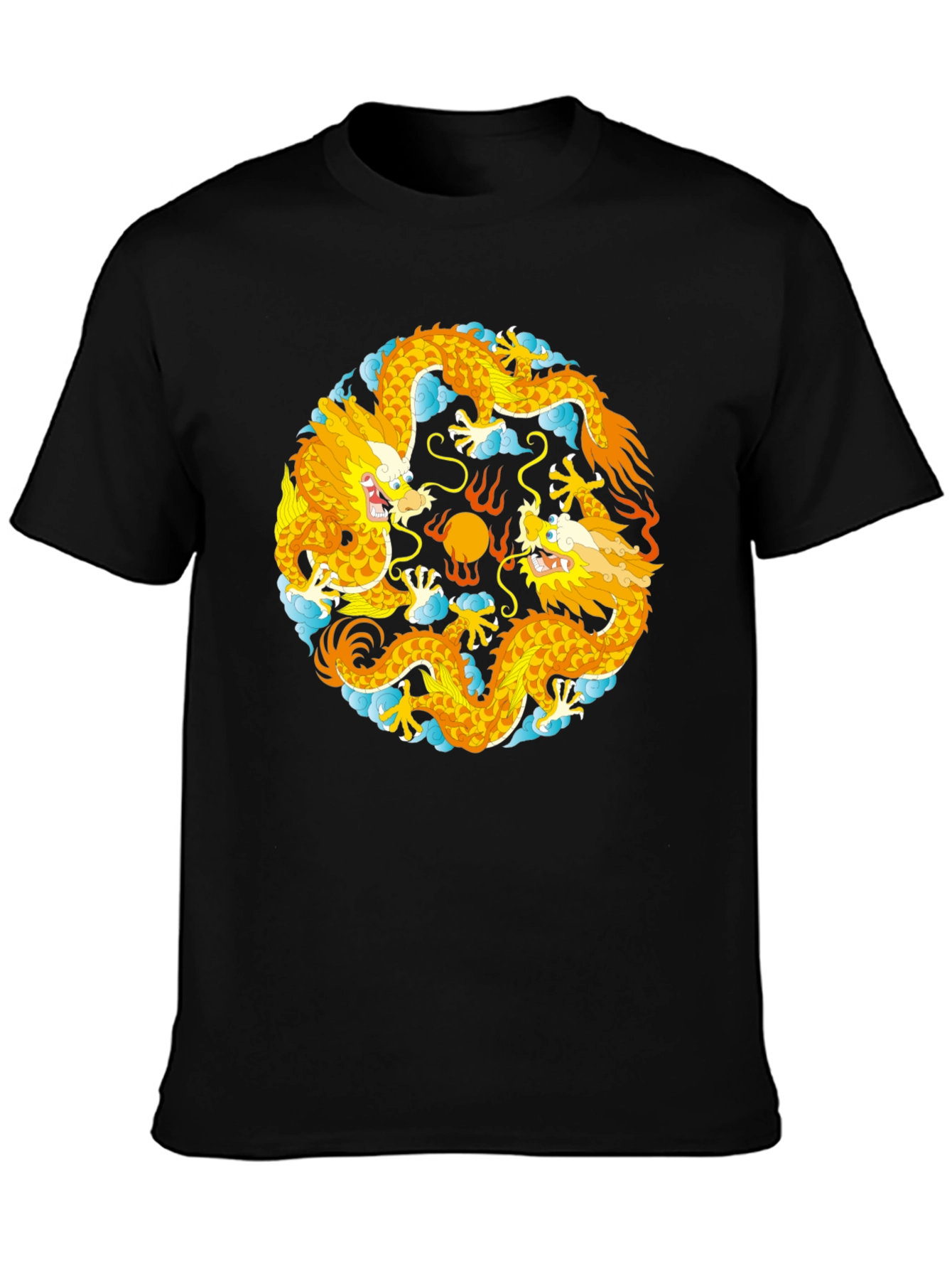 Yin Yang Dragons Graphic T-Shirt - Black Cotton Tee