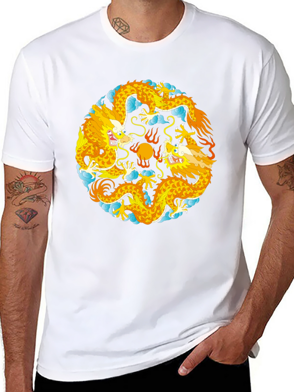Yin Yang Dragons Graphic T-Shirt - Black Cotton Tee