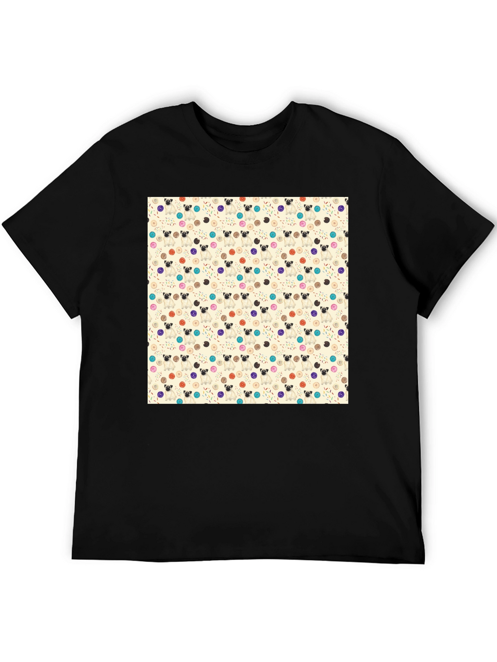 Pug & Donut Pattern Tee - Trendy Graphic T-Shirt