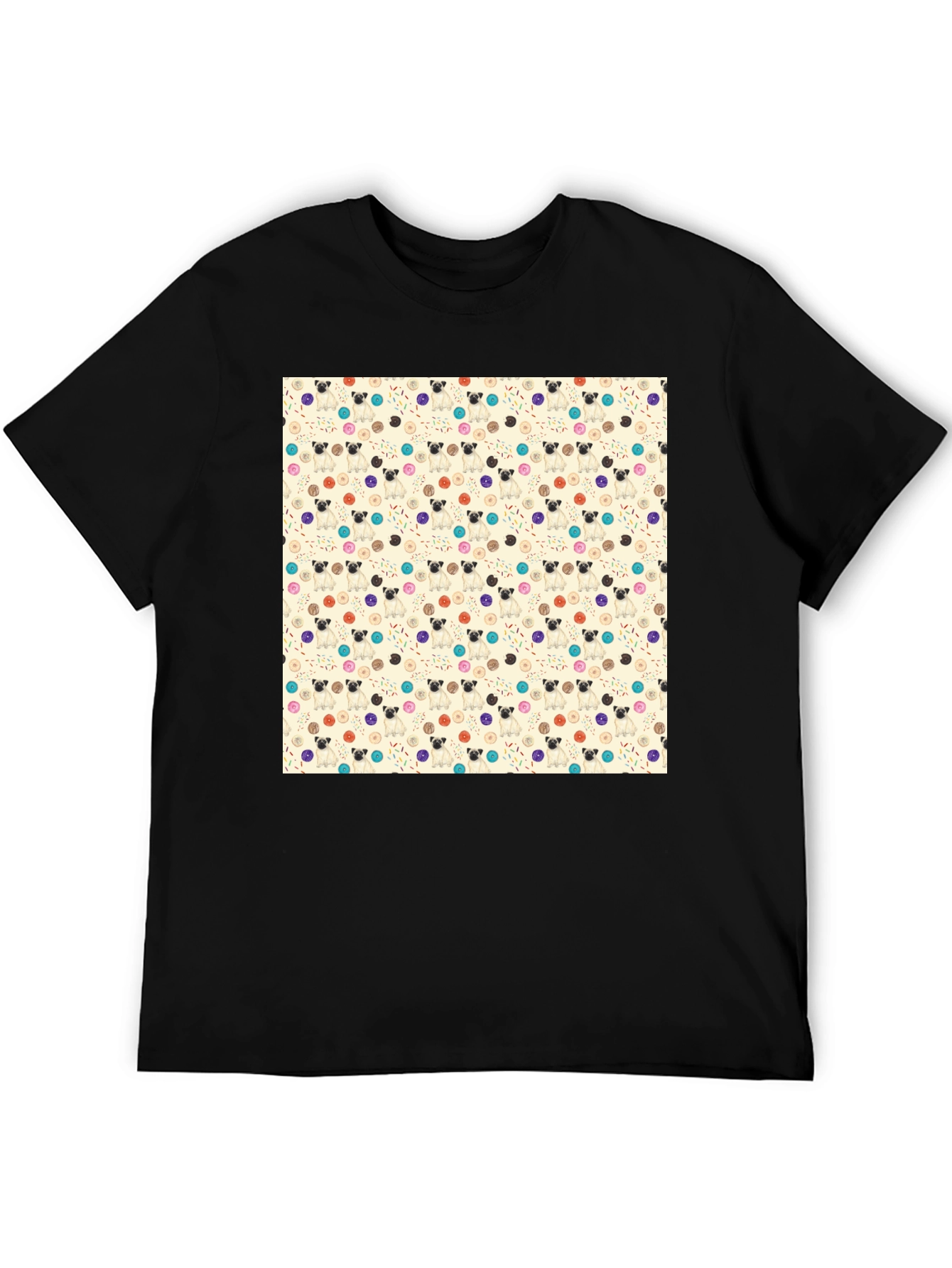 Pug & Donut Pattern Tee - Trendy Graphic T-Shirt