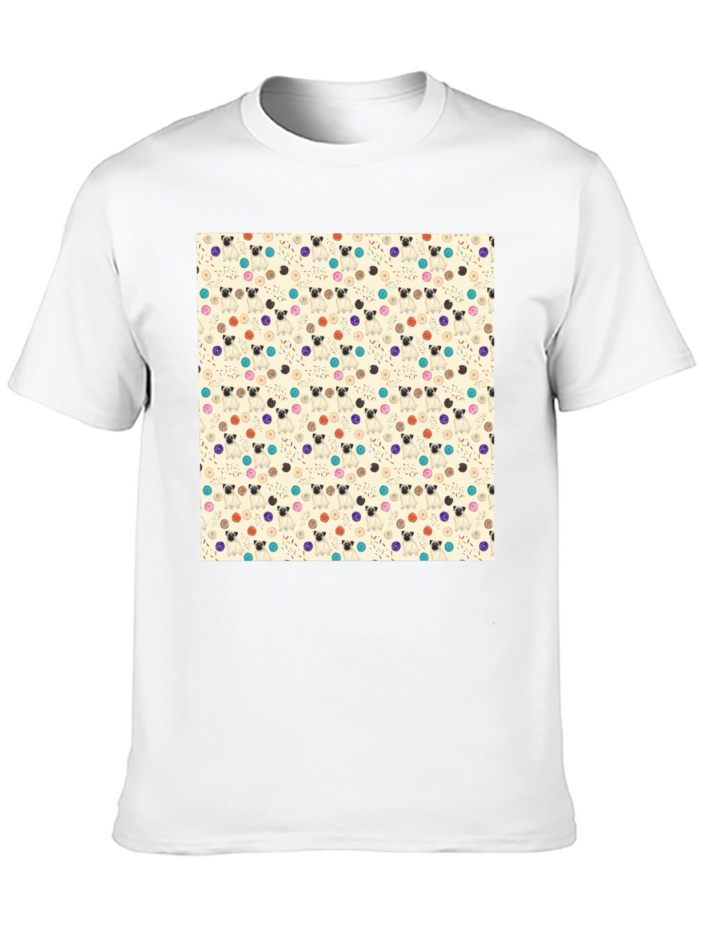 Pug & Donut Pattern Tee - Trendy Graphic T-Shirt