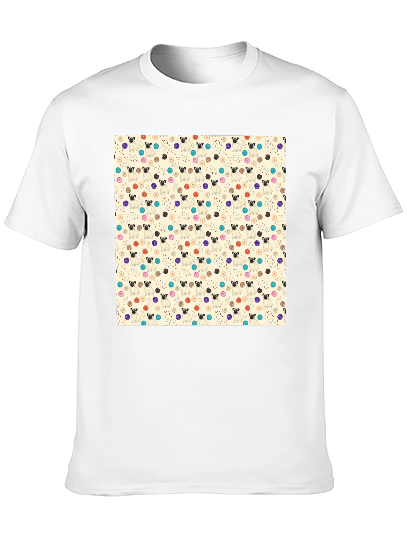 Pug & Donut Pattern Tee - Trendy Graphic T-Shirt