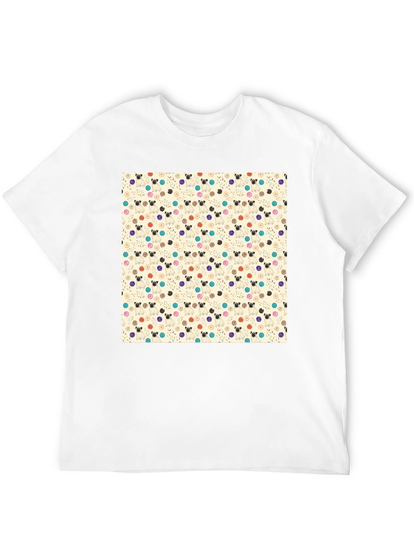 Pug & Donut Pattern Tee - Trendy Graphic T-Shirt
