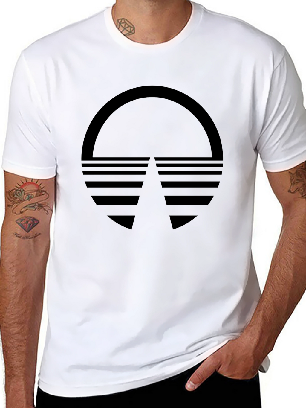 Retro Sunset Graphic Tee - Black Cotton Blend