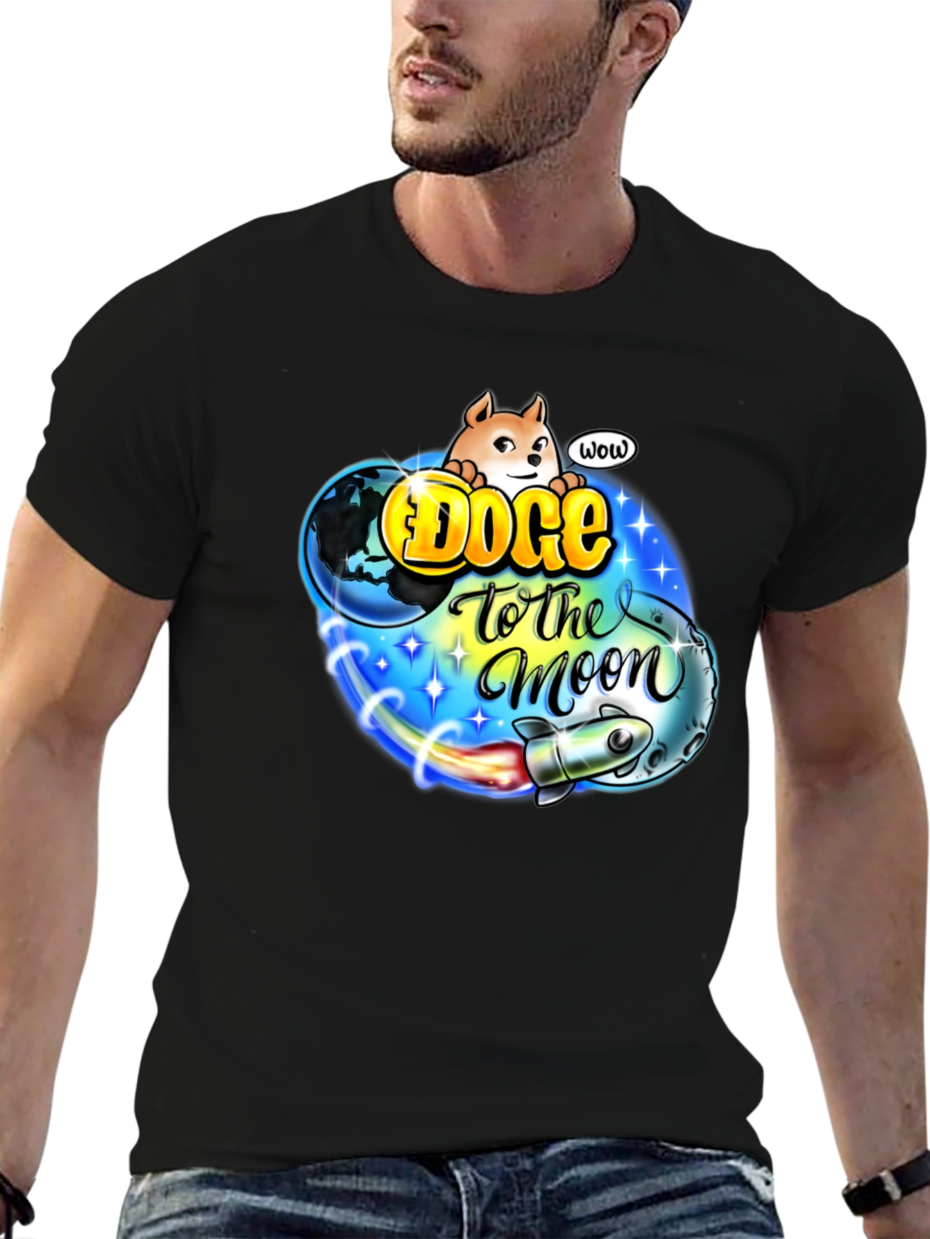 Doge to the Moon Black T-Shirt - Crypto Meme Tee