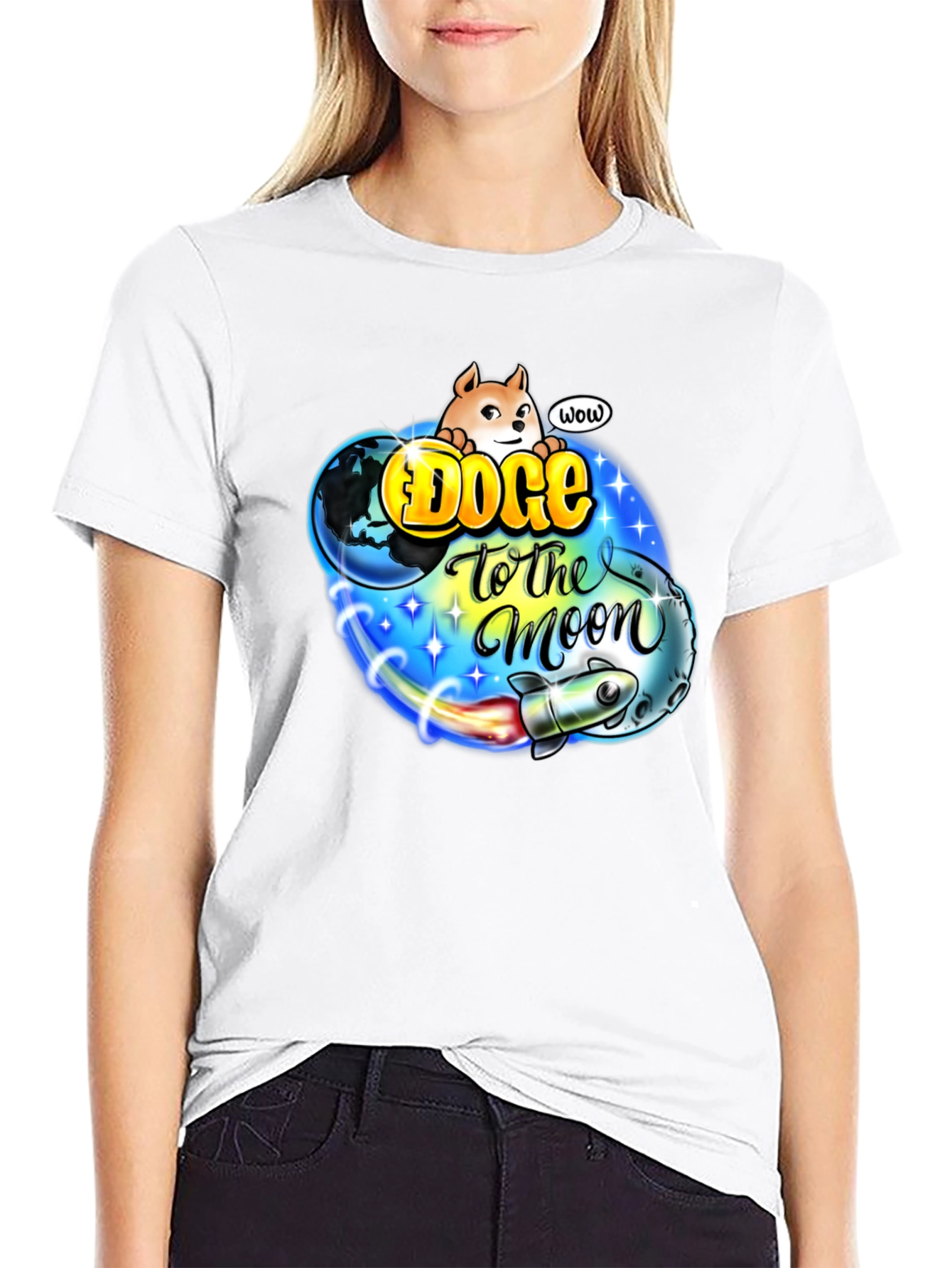 Doge to the Moon Black T-Shirt - Crypto Meme Tee