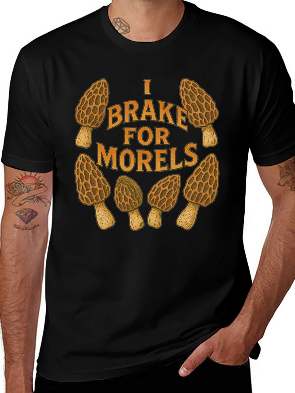 I Brake for Morels Mushroom Hunting T-Shirt