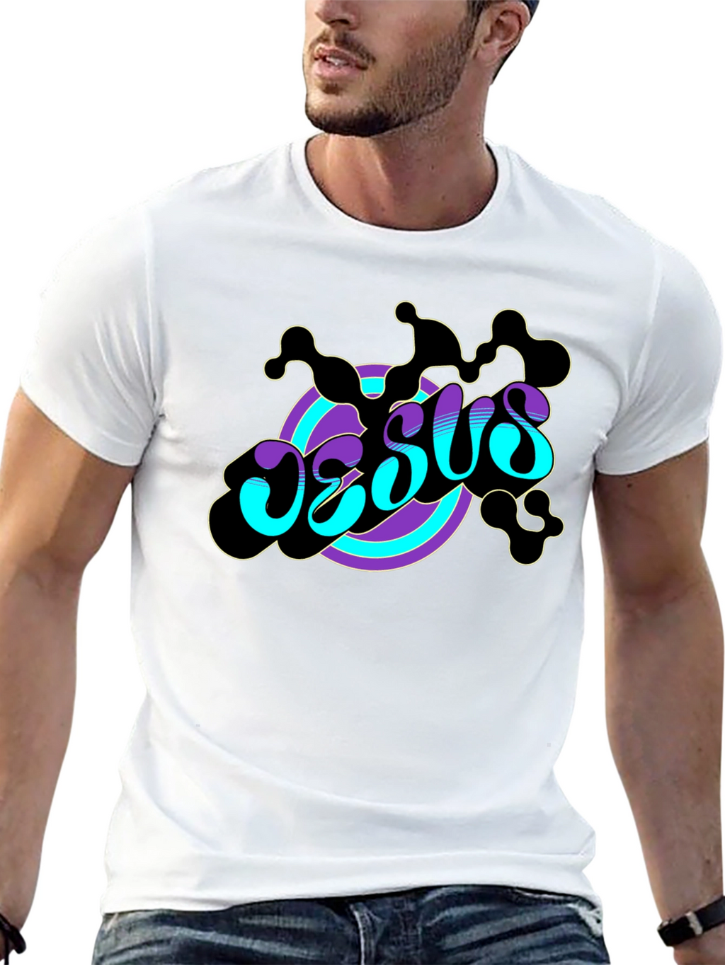 Groovy Jesus Graphic Print Black Tee