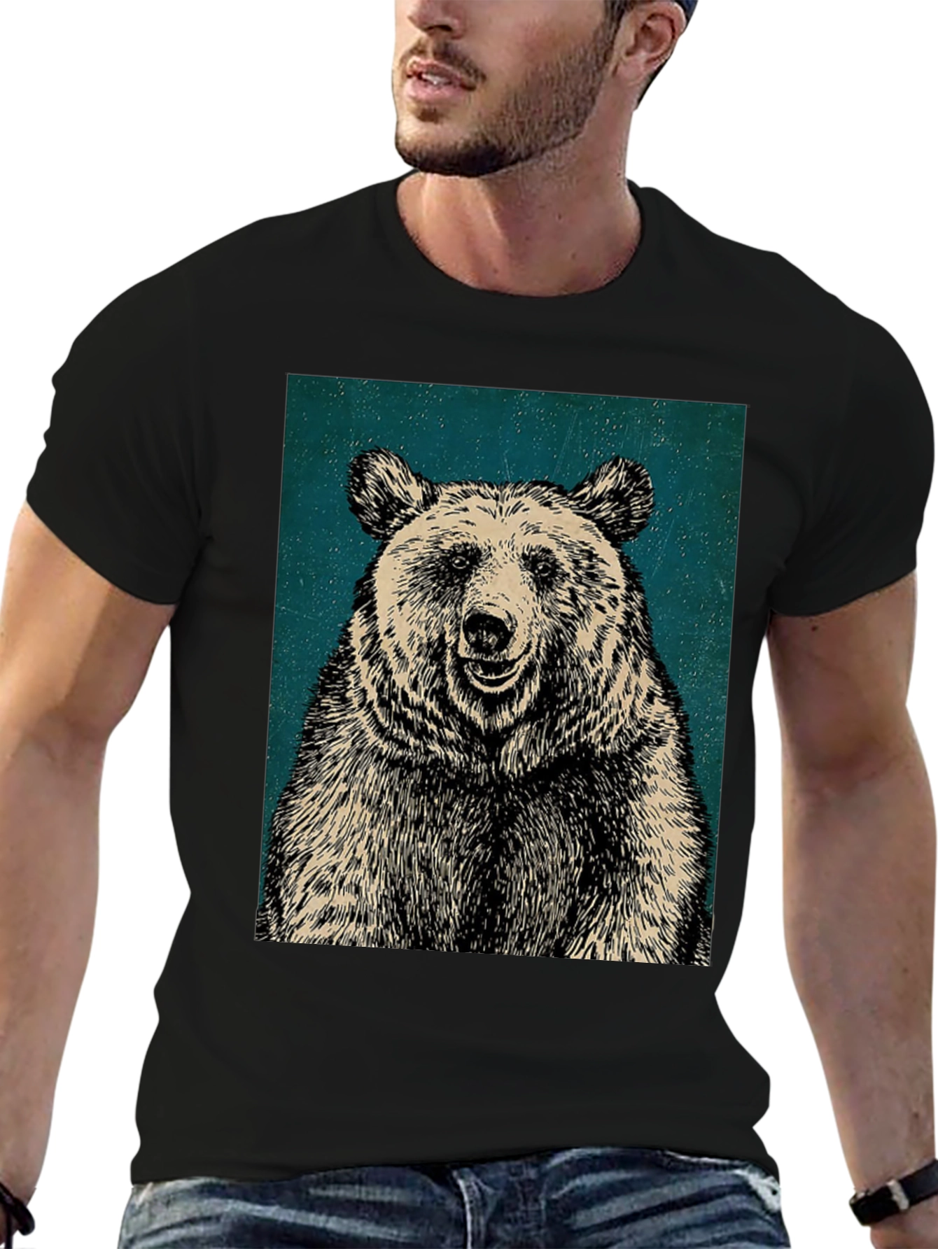 Mens Black Bear Graphic T-Shirt