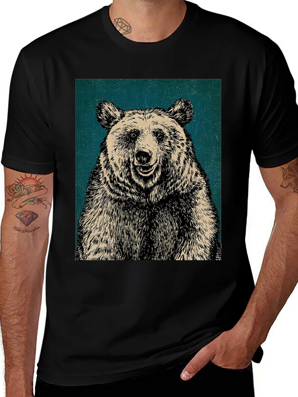 Mens Black Bear Graphic T-Shirt