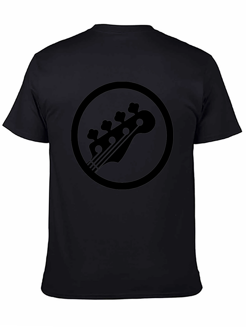 Black Bass Guitar Headstock Circle Graphic T-Shirt