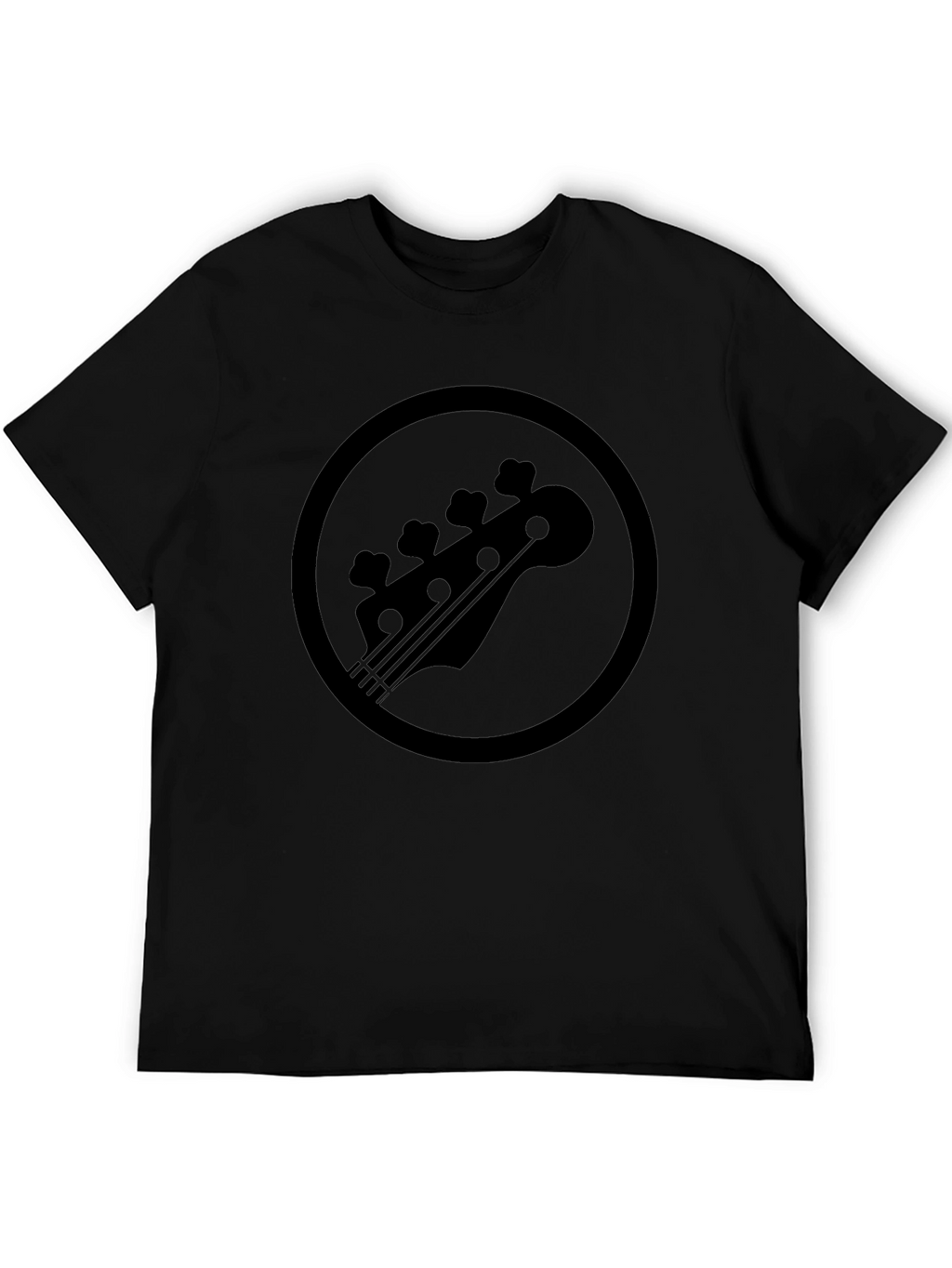 Black Bass Guitar Headstock Circle Graphic T-Shirt