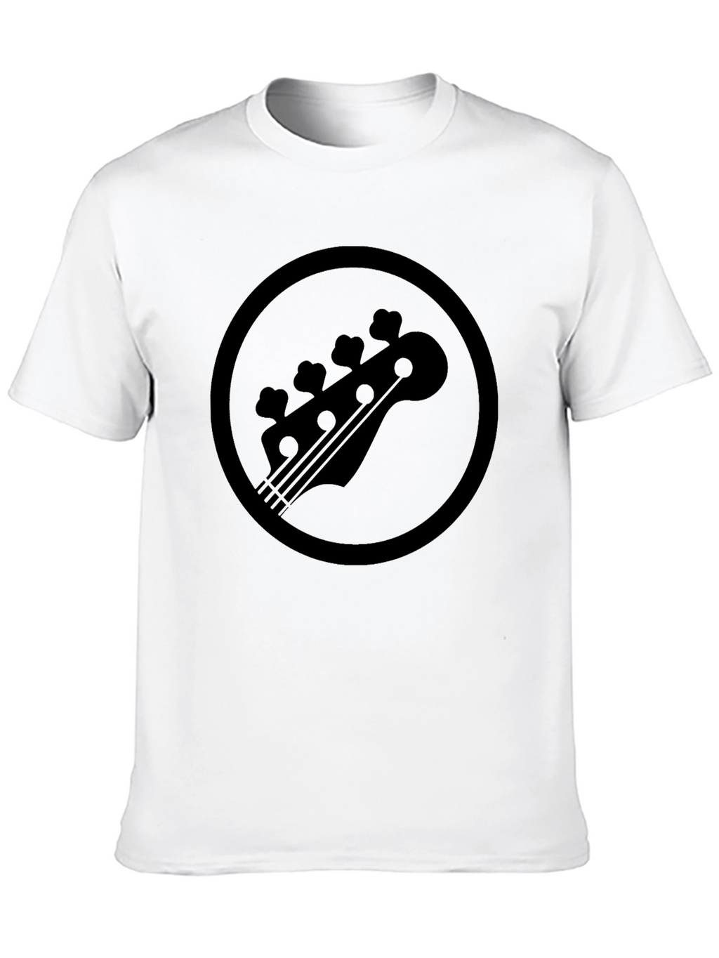 Black Bass Guitar Headstock Circle Graphic T-Shirt