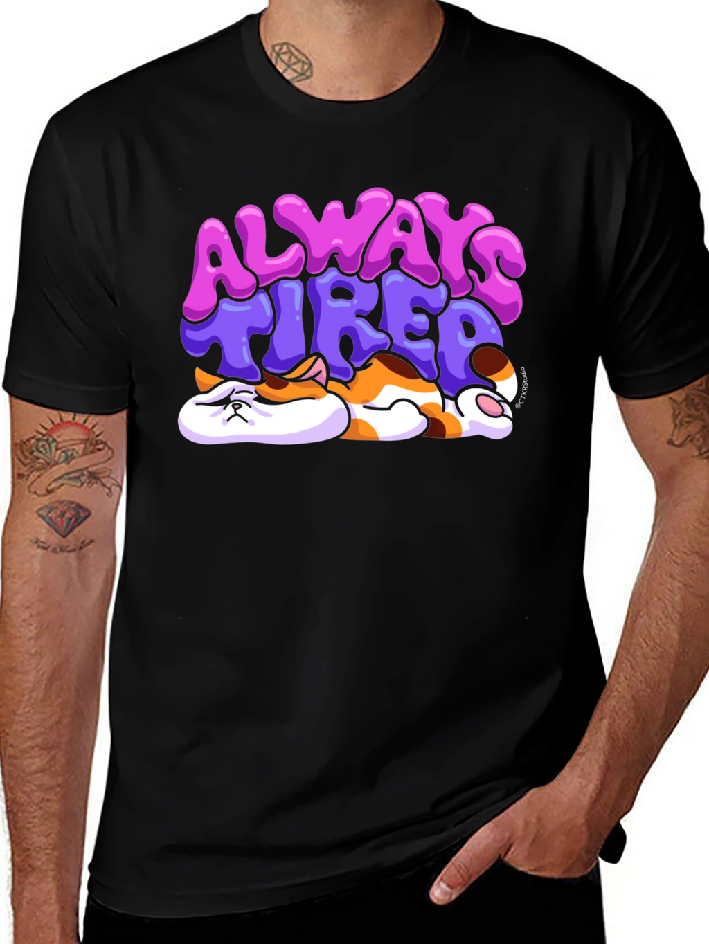 Always Tired Cat T-Shirt - Unisex Black Tee