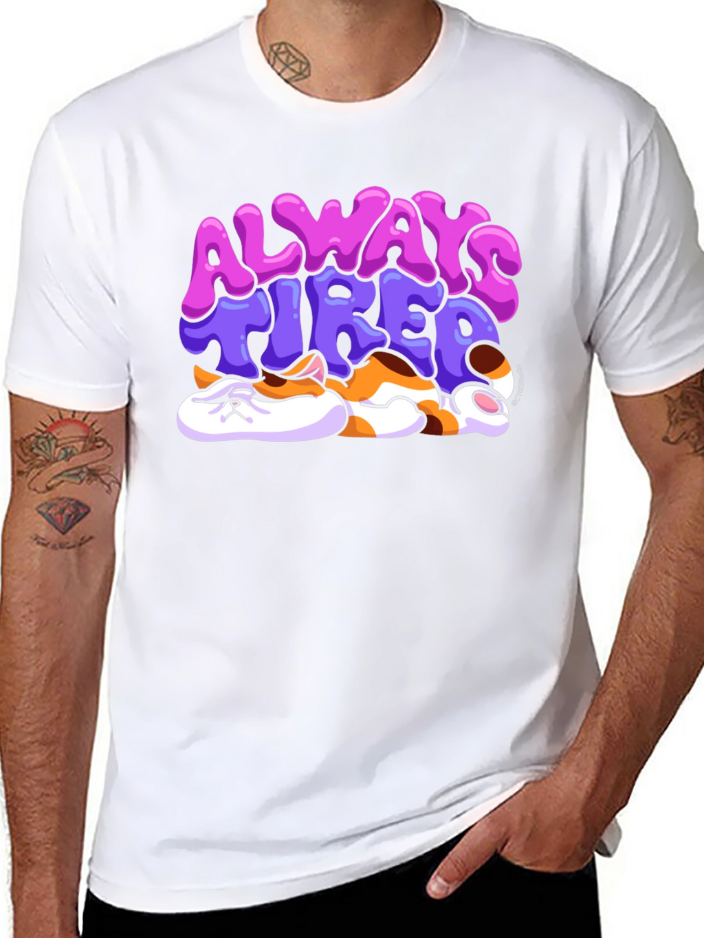 Always Tired Cat T-Shirt - Unisex Black Tee