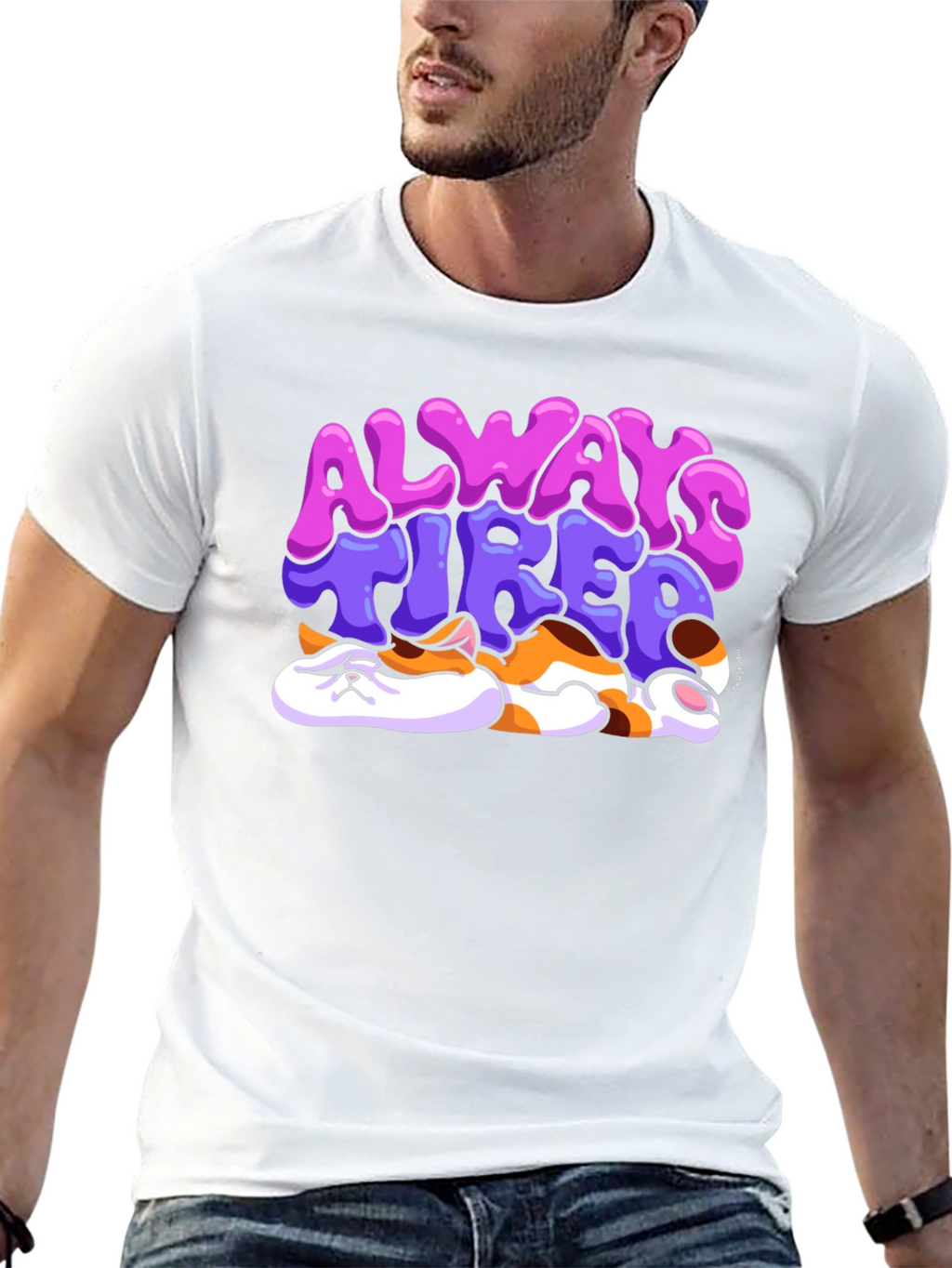 Always Tired Cat T-Shirt - Unisex Black Tee