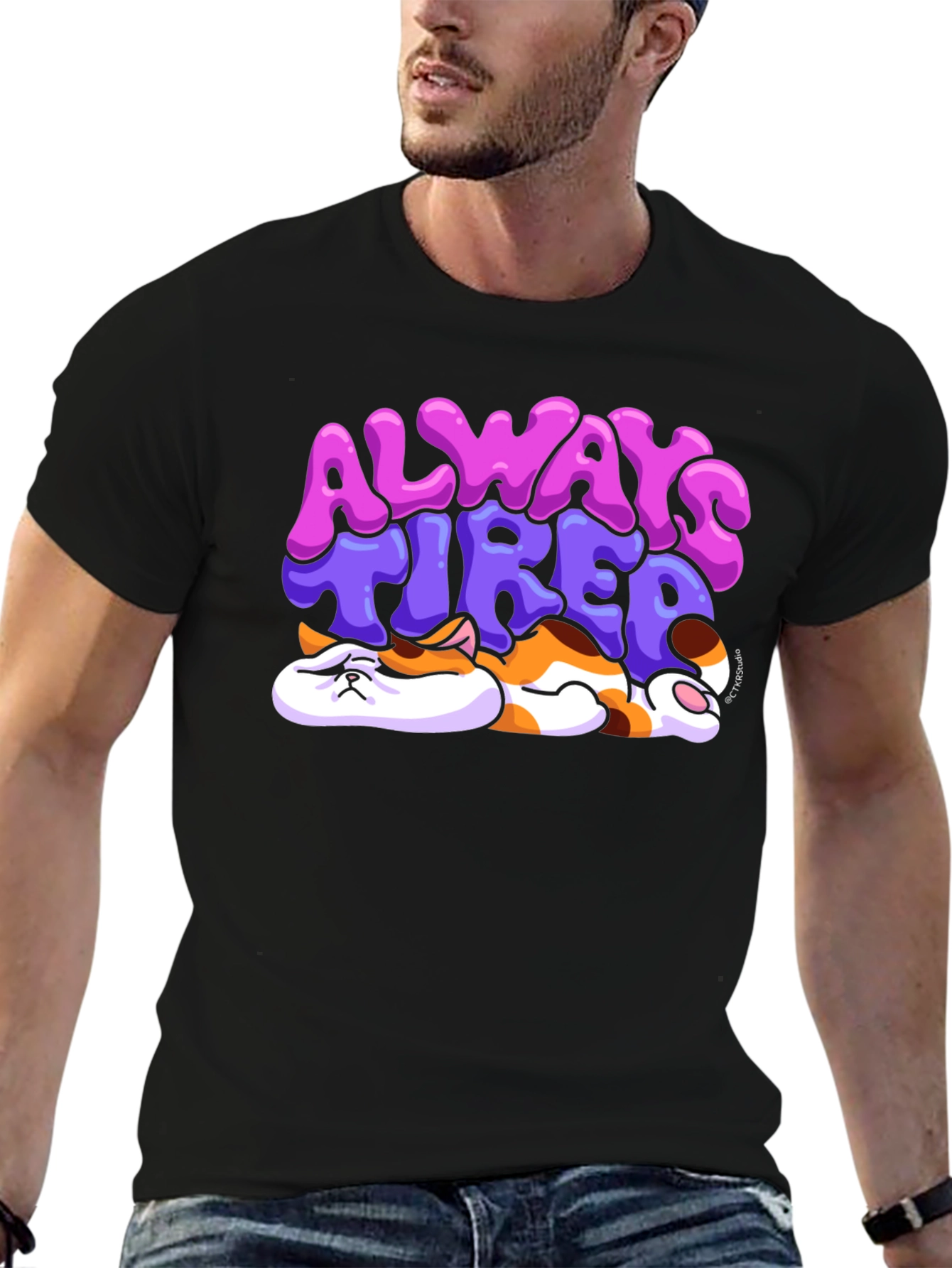 Always Tired Cat T-Shirt - Unisex Black Tee