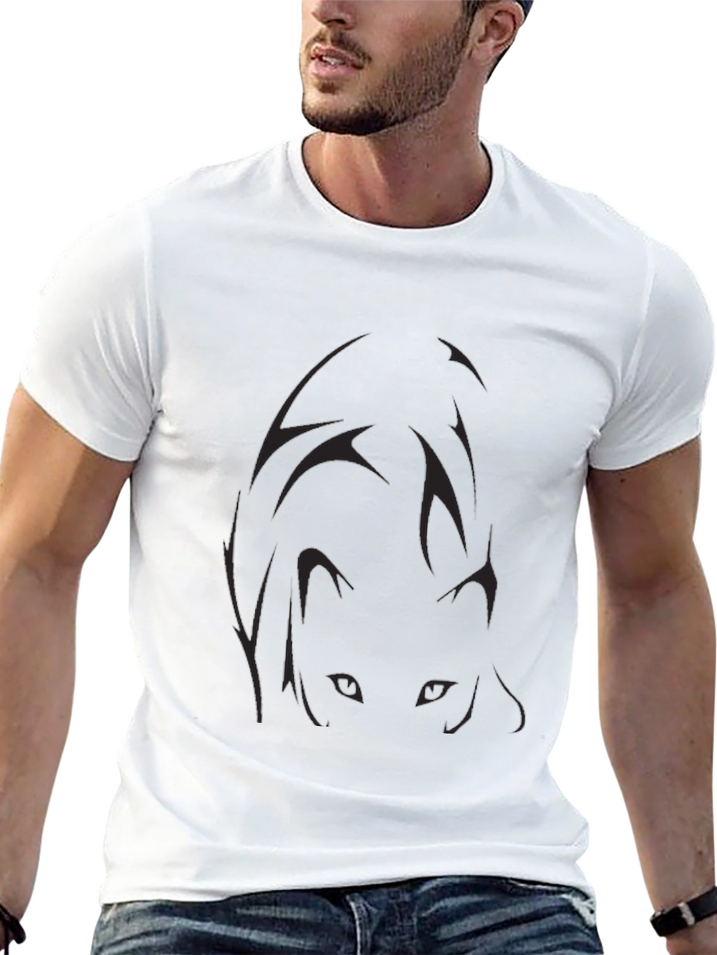 Mens Black Graphic Tee - Anime Eyes Design