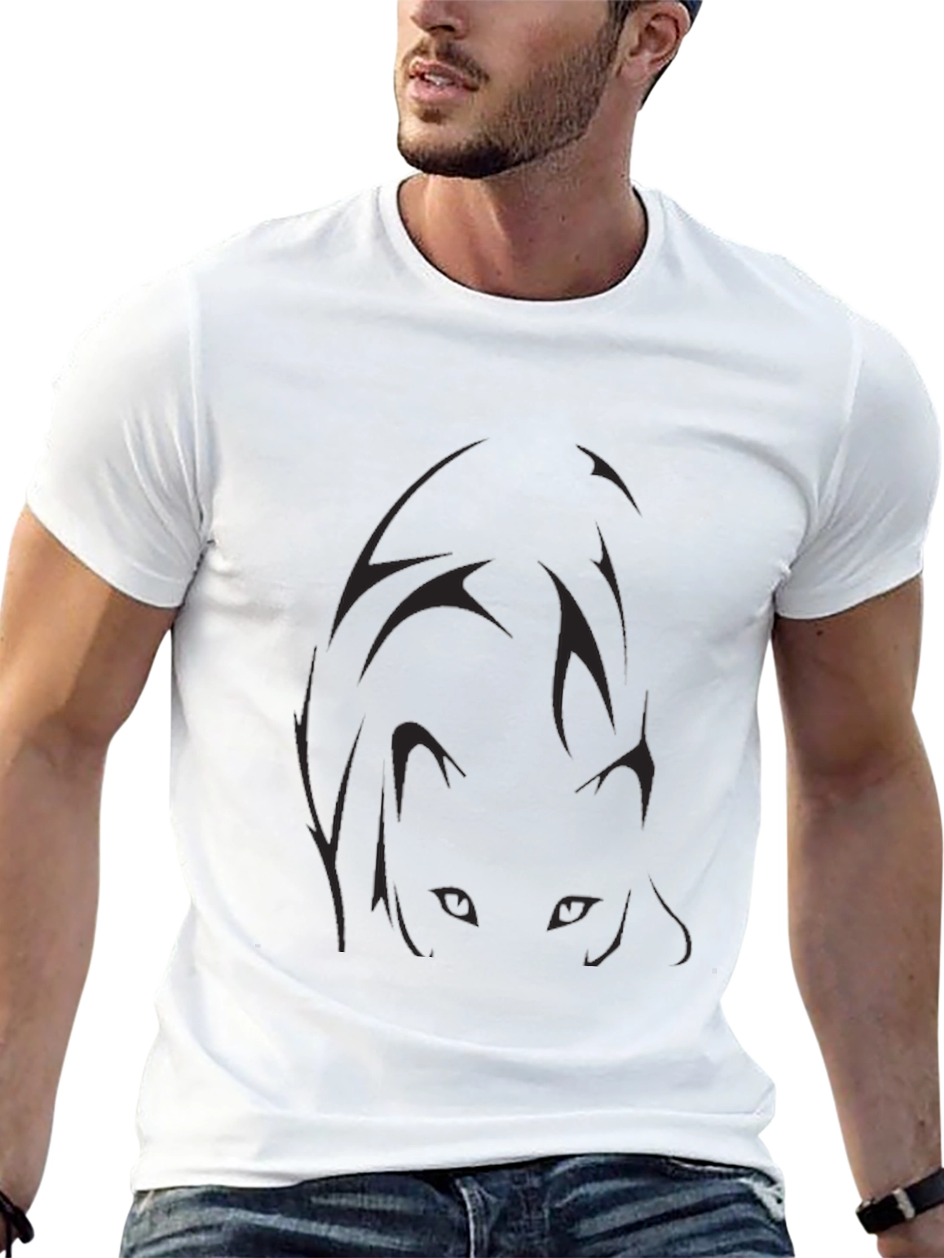 Mens Black Graphic Tee - Anime Eyes Design