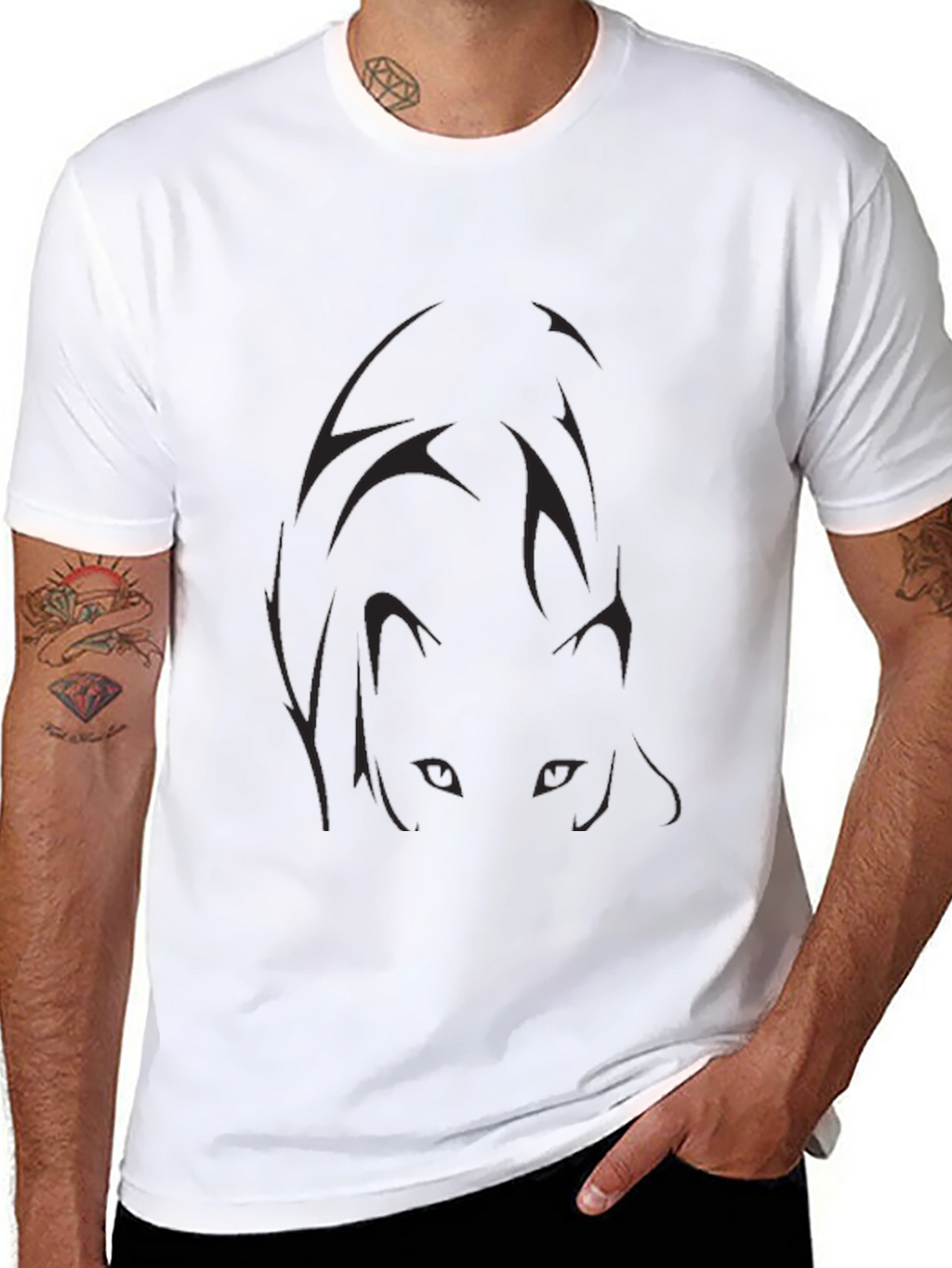Mens Black Graphic Tee - Anime Eyes Design