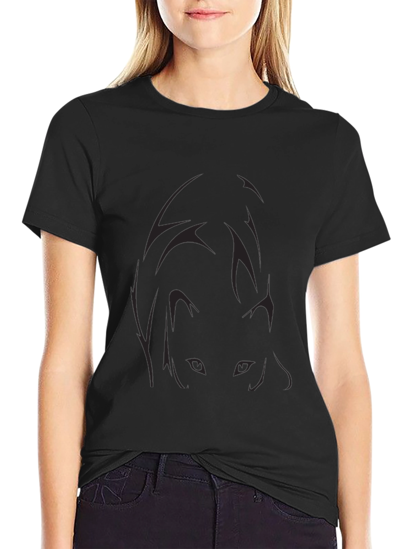 Mens Black Graphic Tee - Anime Eyes Design