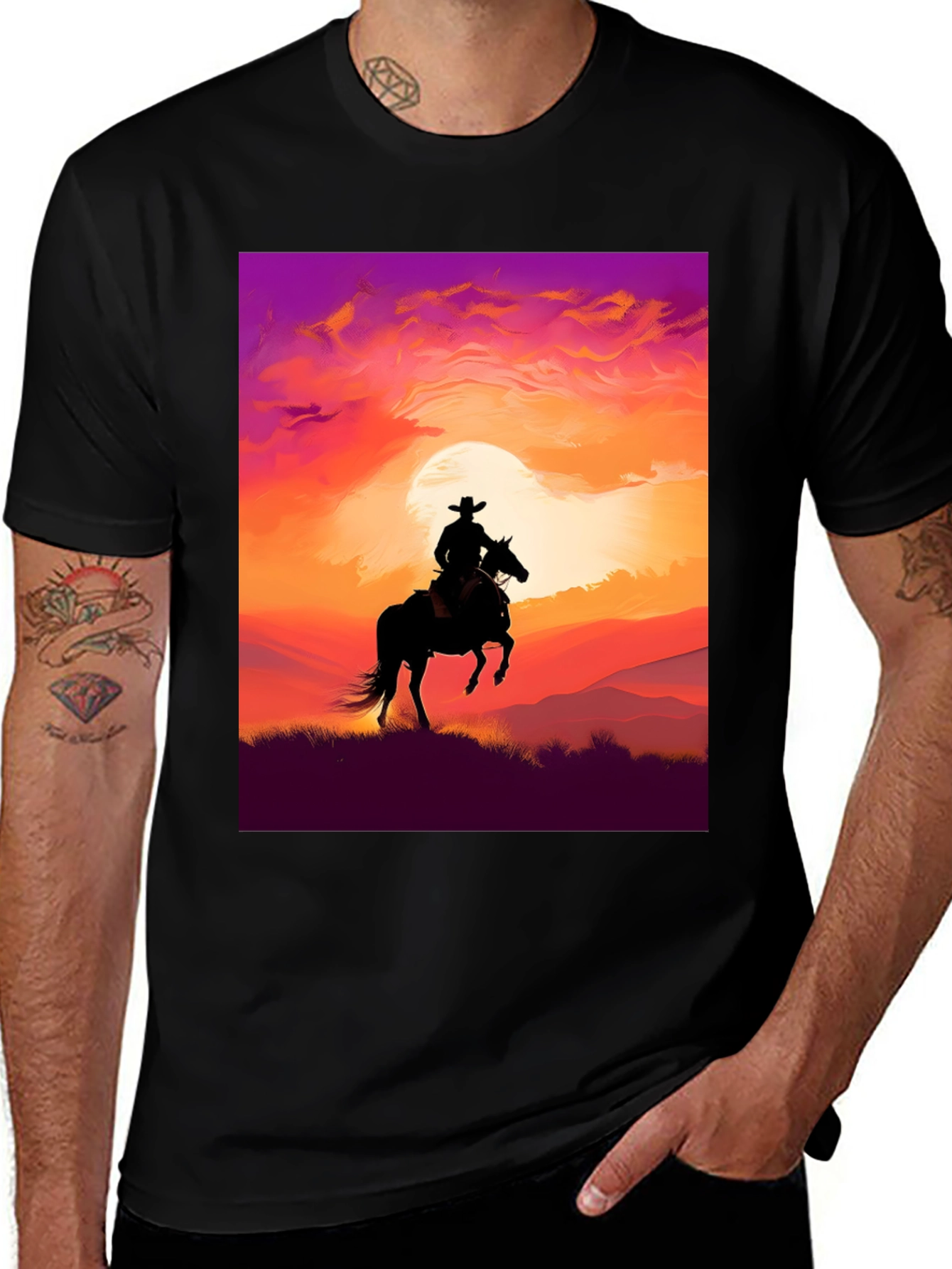 Silhouette Cowboy Sunset T-Shirt