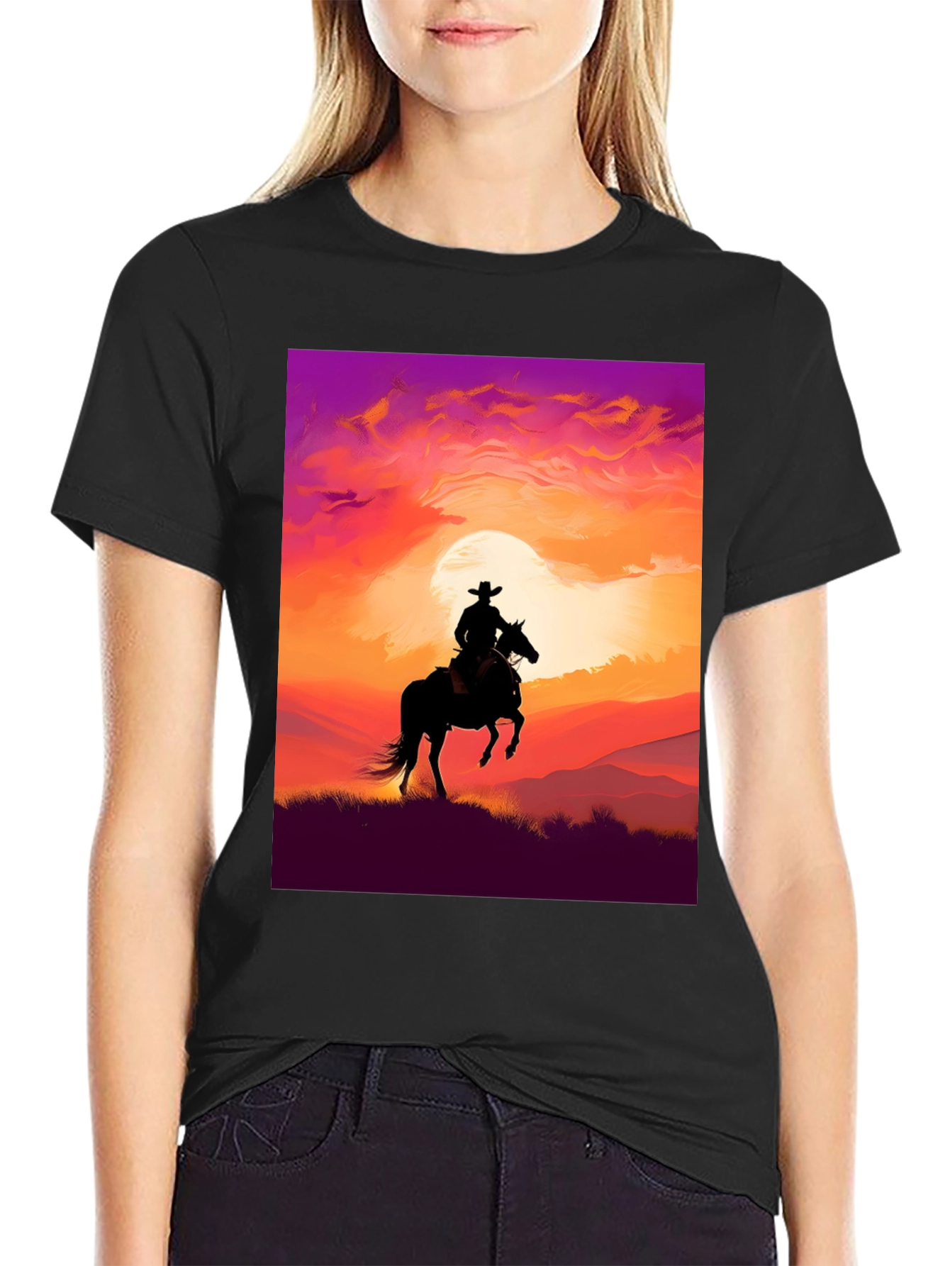 Silhouette Cowboy Sunset T-Shirt