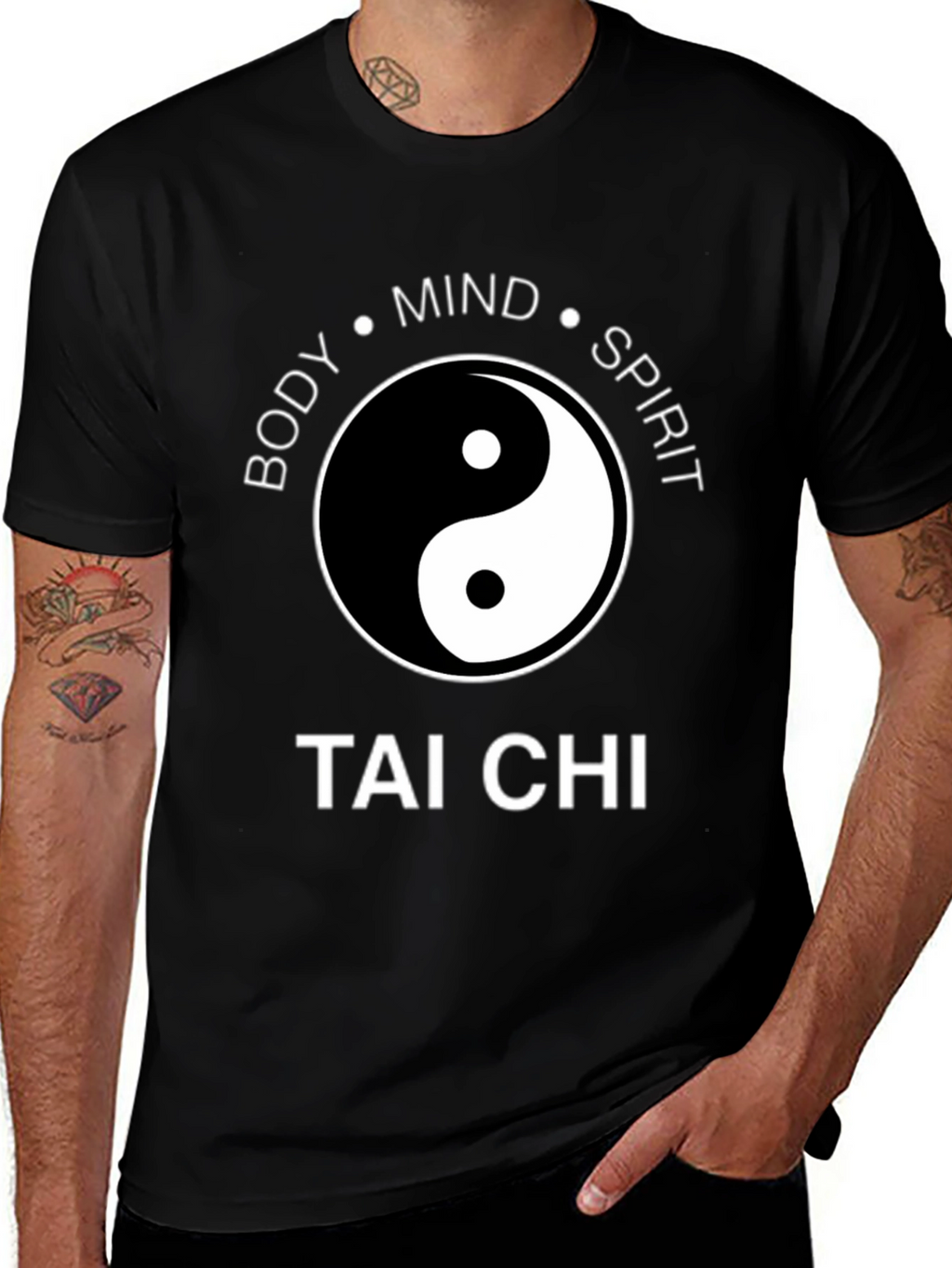 Tai Chi Body Mind Spirit Black T-Shirt
