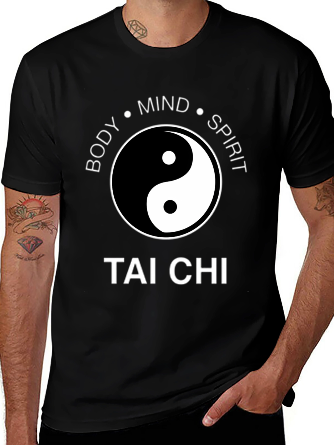 Tai Chi Body Mind Spirit Black T-Shirt